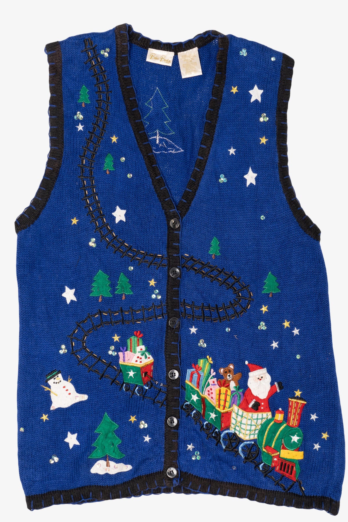 Vintage Blue Bobbie Brooks Presents Ugly Christmas Vest (1990s)