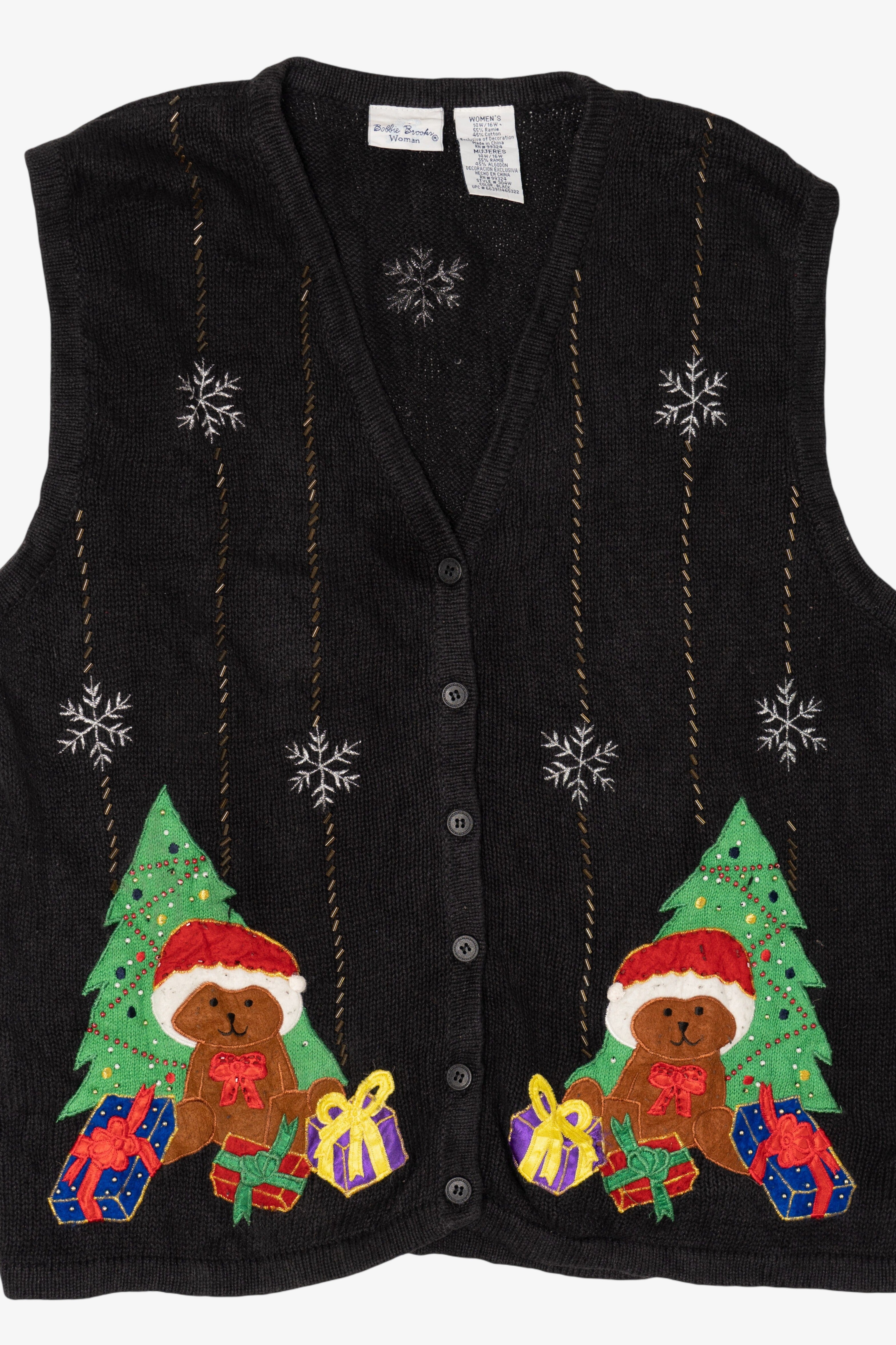 Vintage Black Bobbie Brooks Teddy Bears Ugly Christmas Vest (1990s)