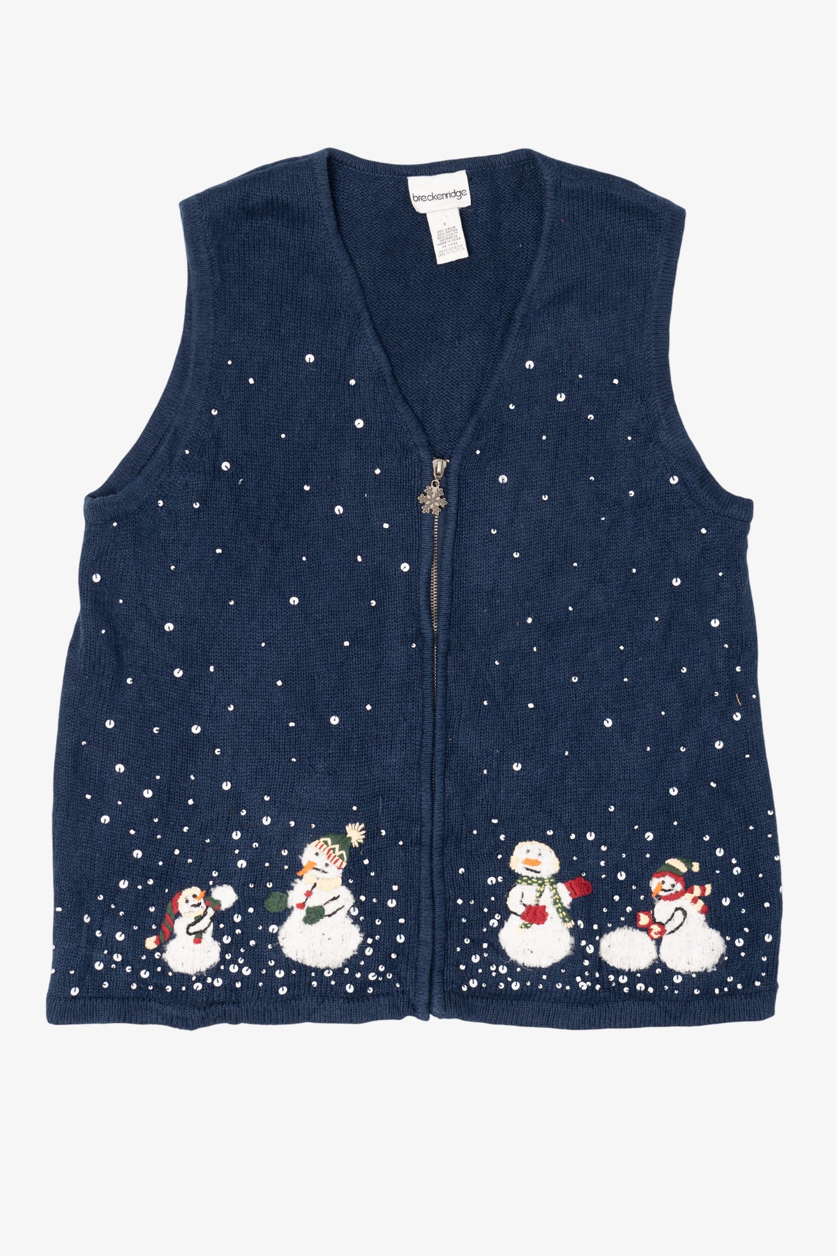 Vintage Navy Blue Breckenridge Snowmen Ugly Christmas Vest (1990s)