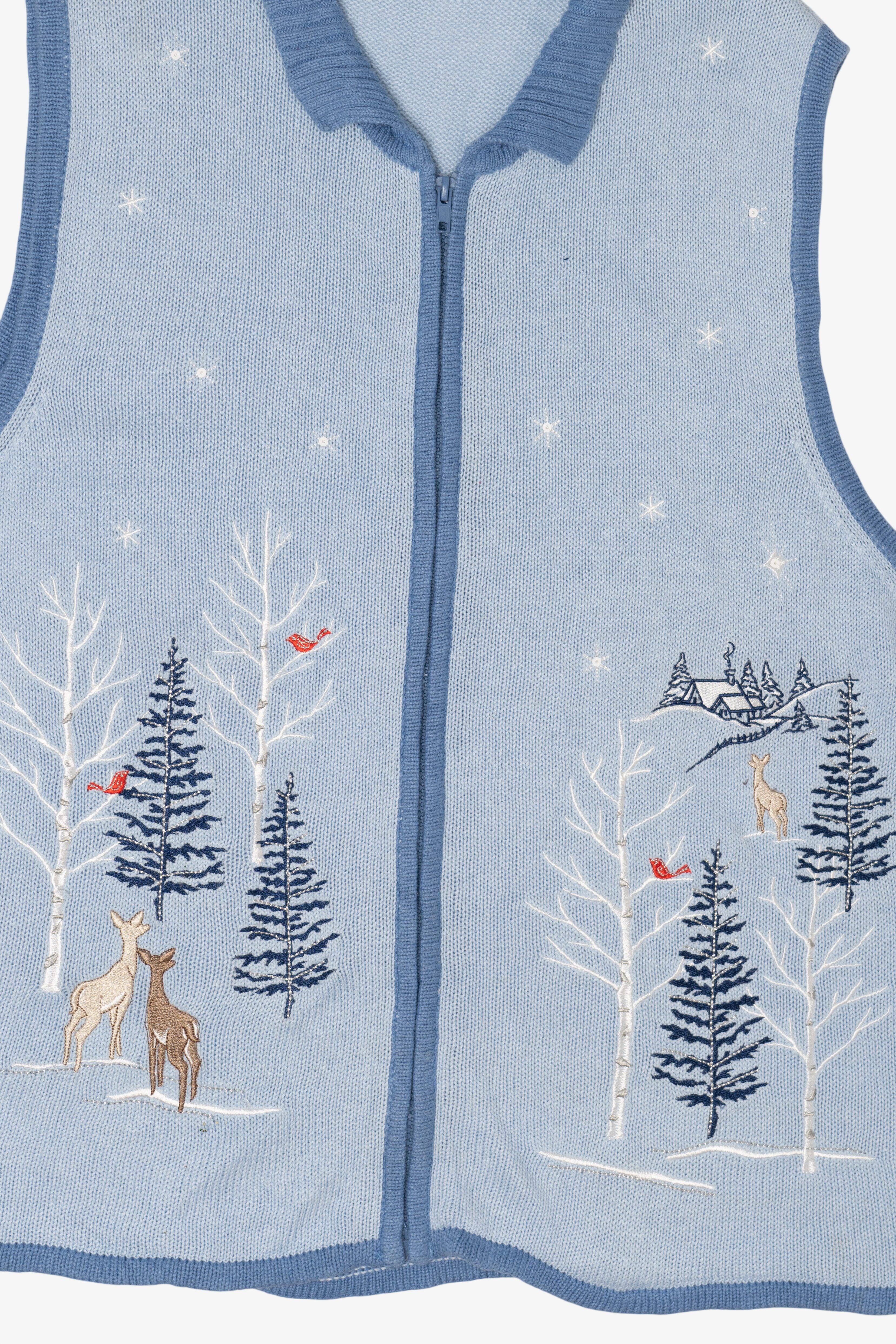 Vintage Light Blue Blair Winter Landscape Ugly Christmas Vest (1990s)