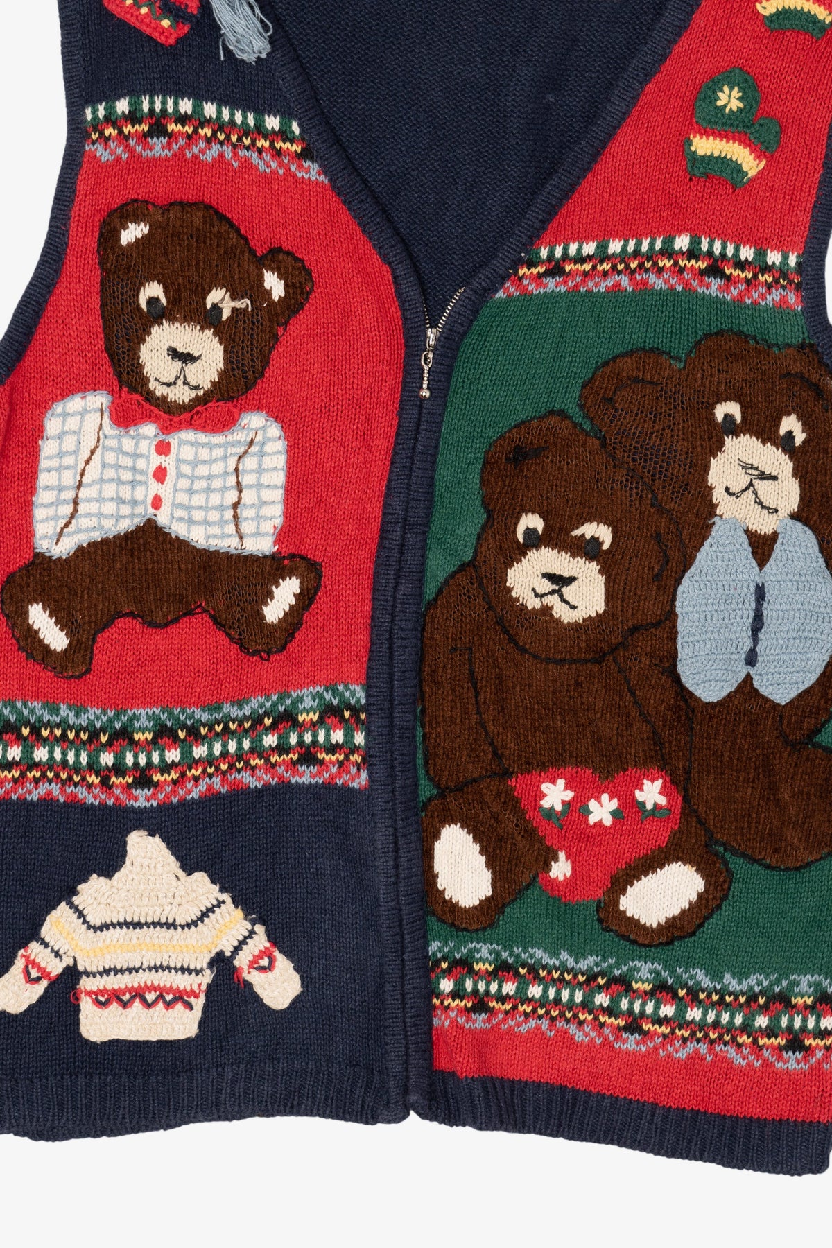 Vintage Navy Blue Capacity Teddy Bears Ugly Christmas Vest (1990s)