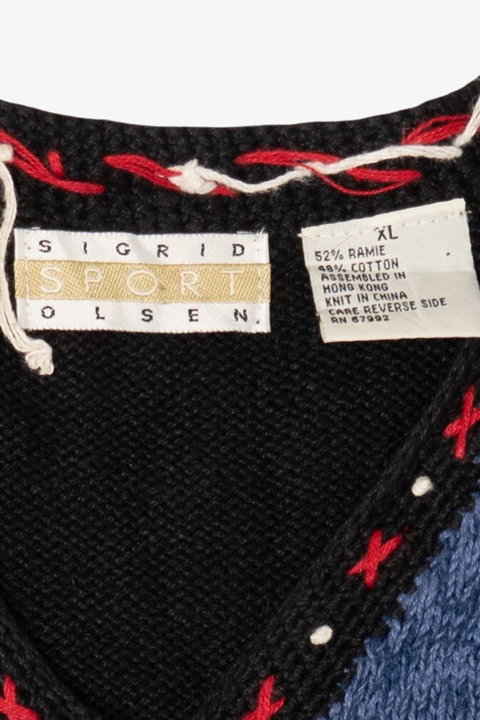 Vintage Black Sigrid Olsen Ugly Christmas Vest (1990s)