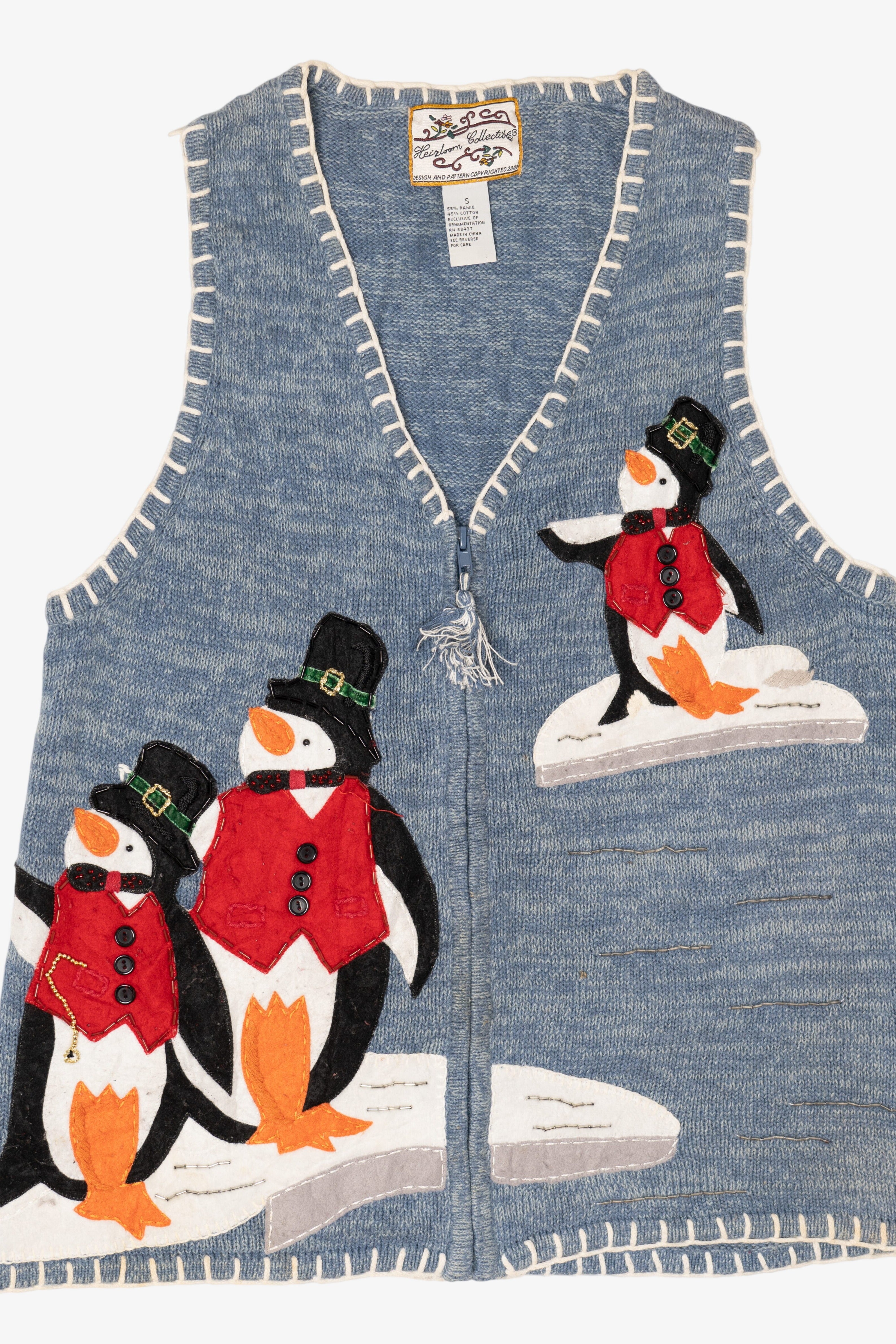 Vintage Light Blue Heirloom Collectible Penguins Christmas Vest (2000s)