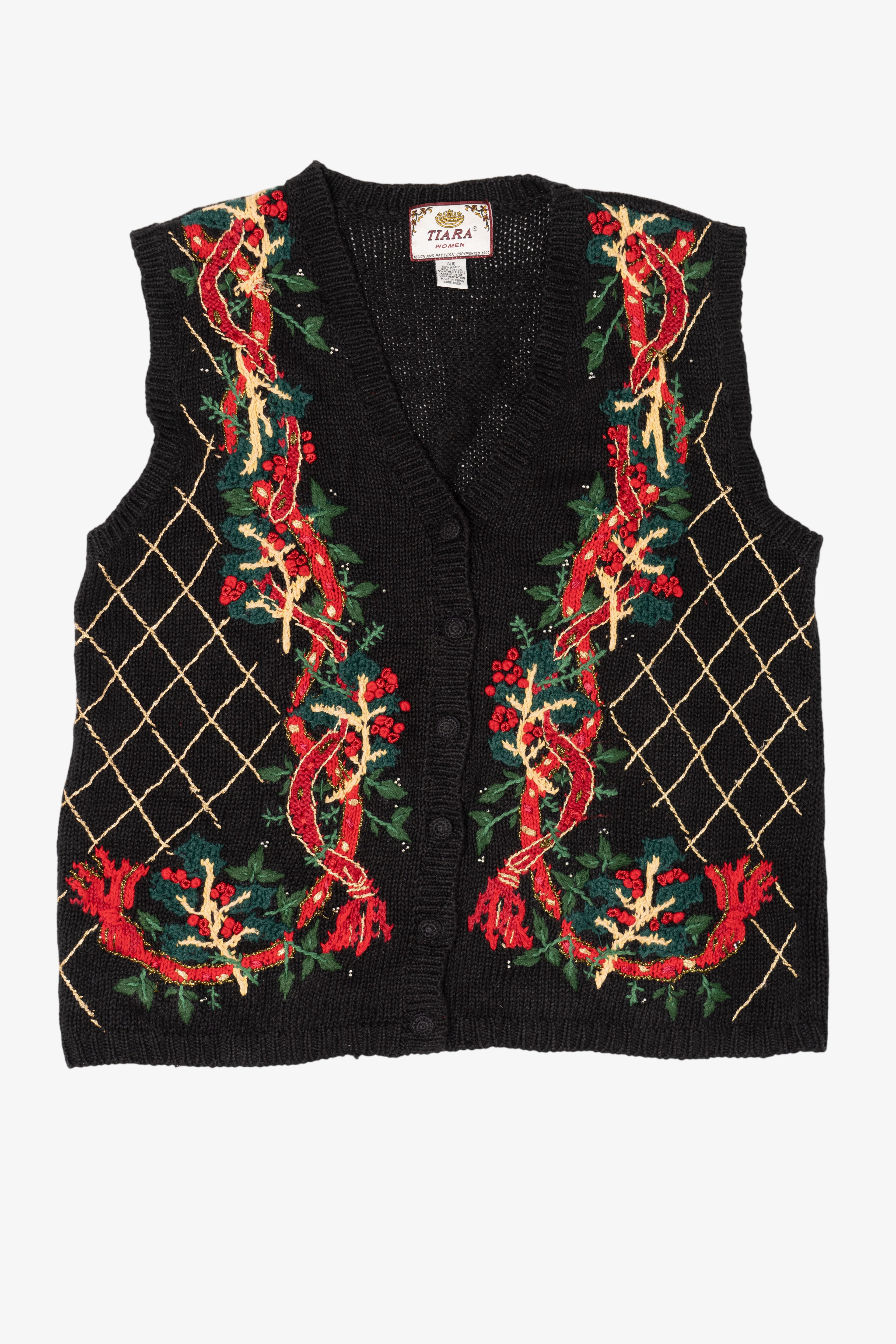 Vintage Black Tiara Ugly Christmas Vest (1990s)