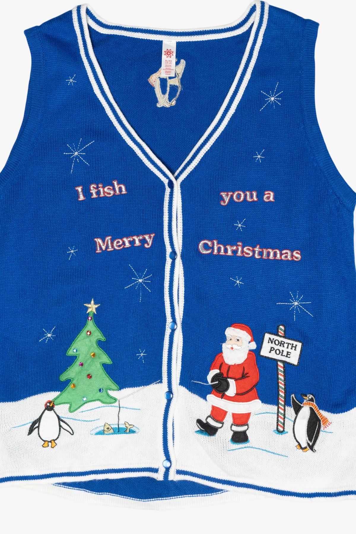 "Fish You A Merry Christmas" Vintage Ugly Sweater Vest (2000s)
