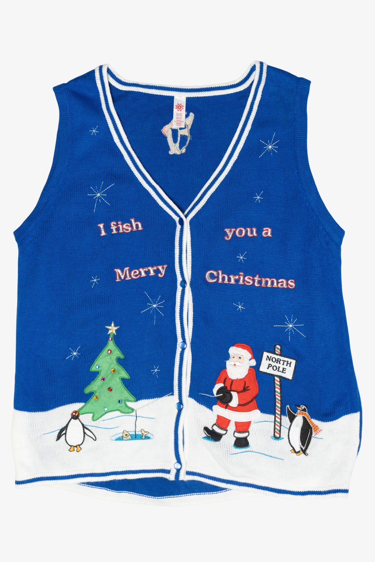 "Fish You A Merry Christmas" Vintage Ugly Sweater Vest (2000s)