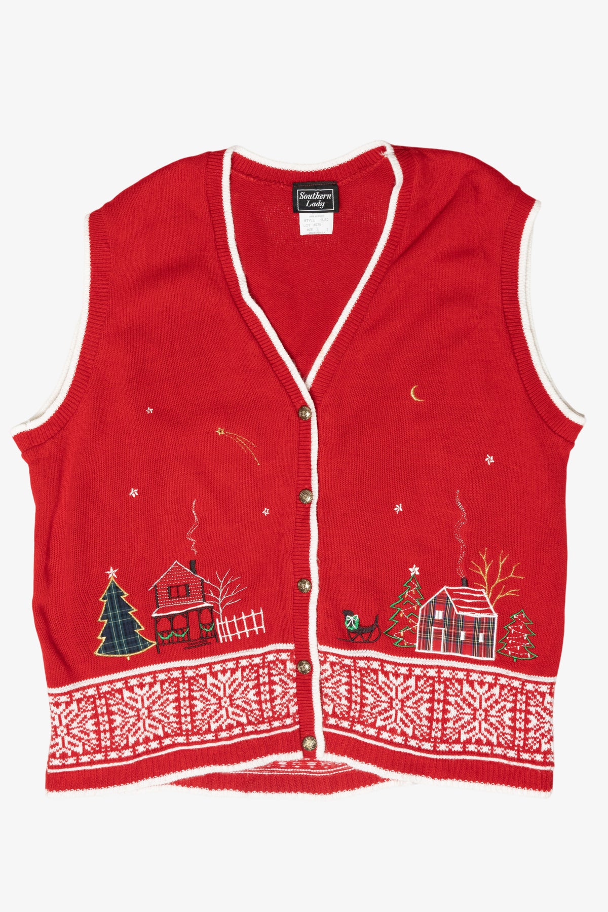 Winter Cabins Vintage Ugly Christmas Sweater Vest (2000s)