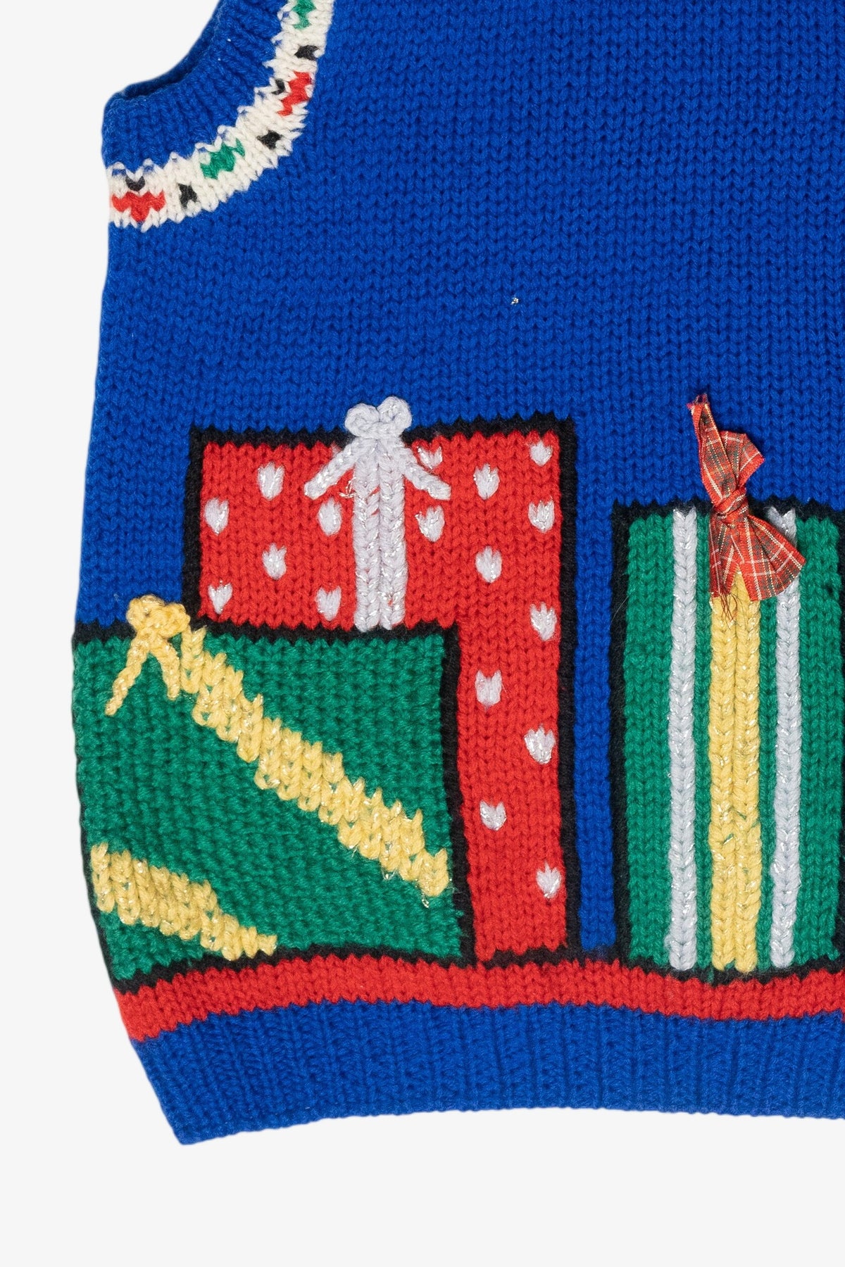 Presents Knit Trim Vintage Ugly Christmas Sweater Vest (1980s)