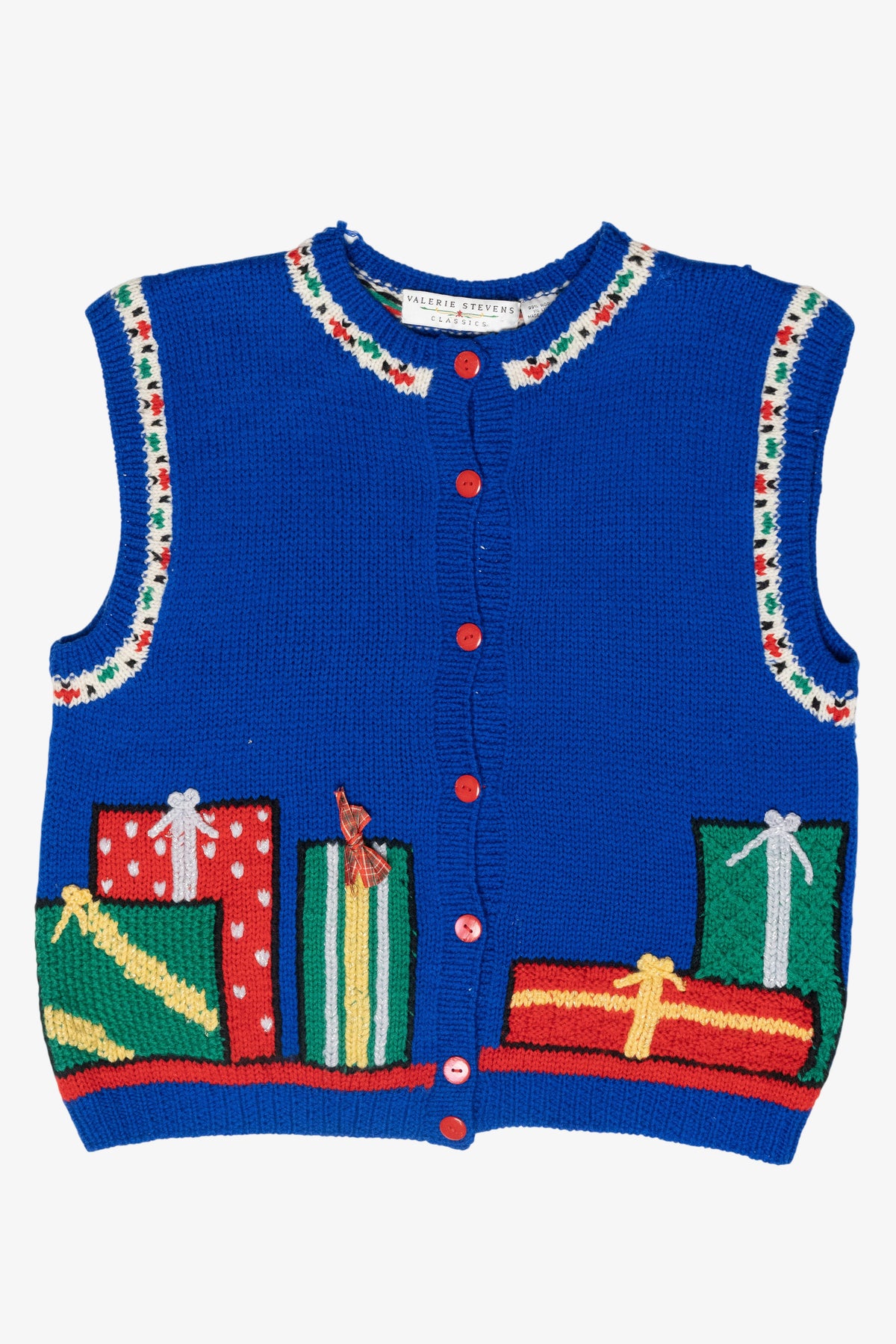 Presents Knit Trim Vintage Ugly Christmas Sweater Vest (1980s)