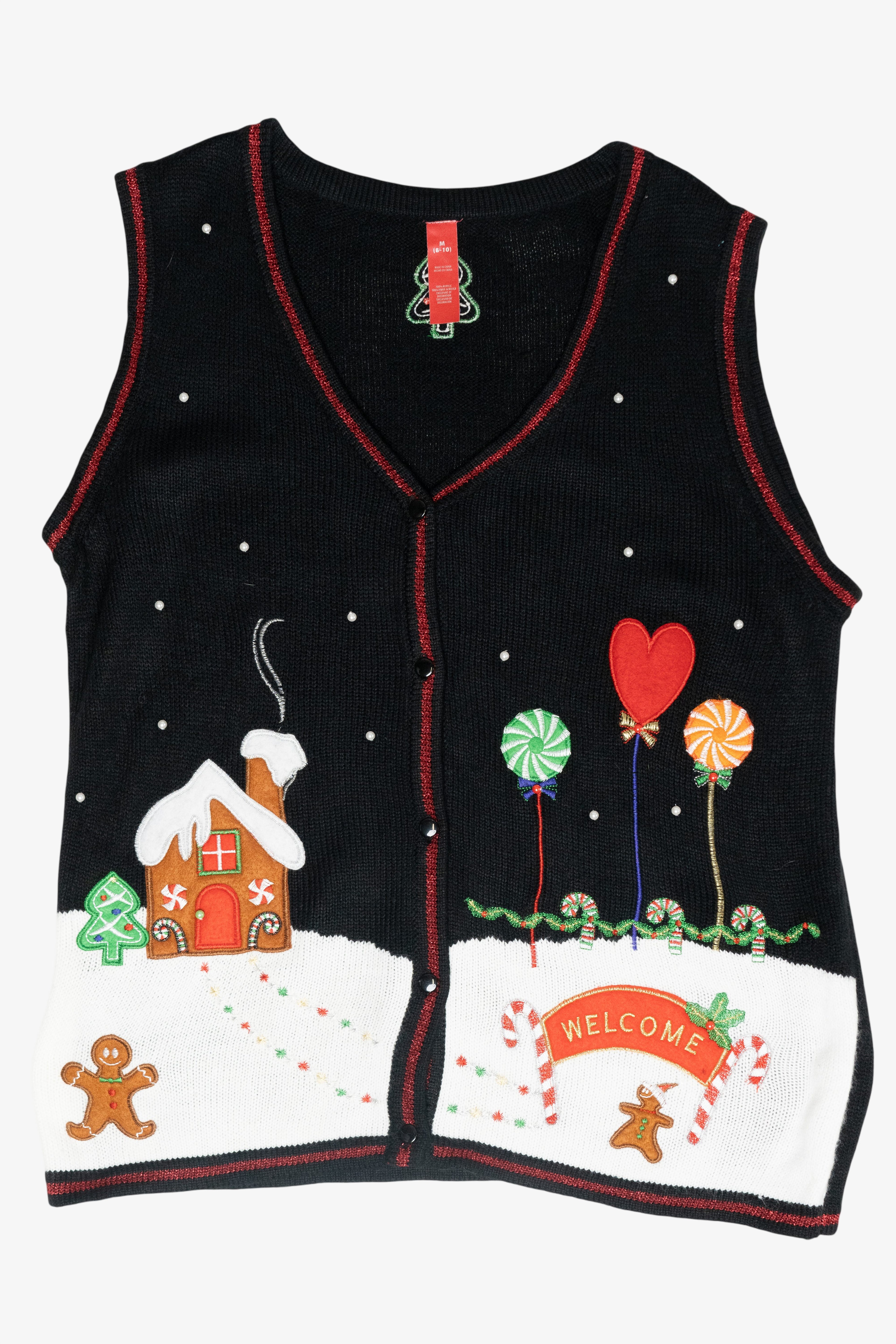 Gingerbread House Vintage Ugly Christmas Sweater Vest (2000s)