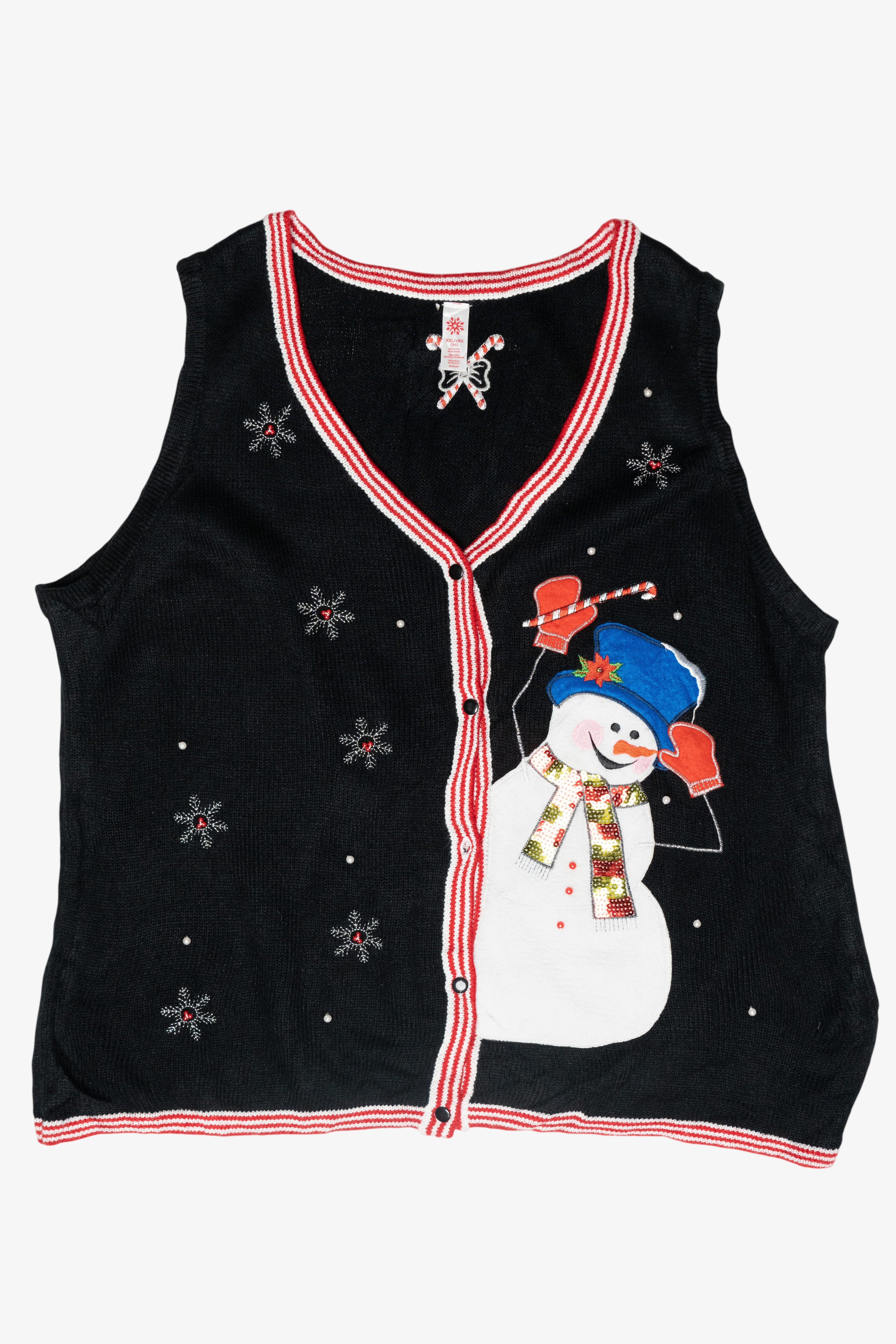 Candy Cane Stripe Snowmen Vintage Ugly Christmas Sweater Vest (2000s)
