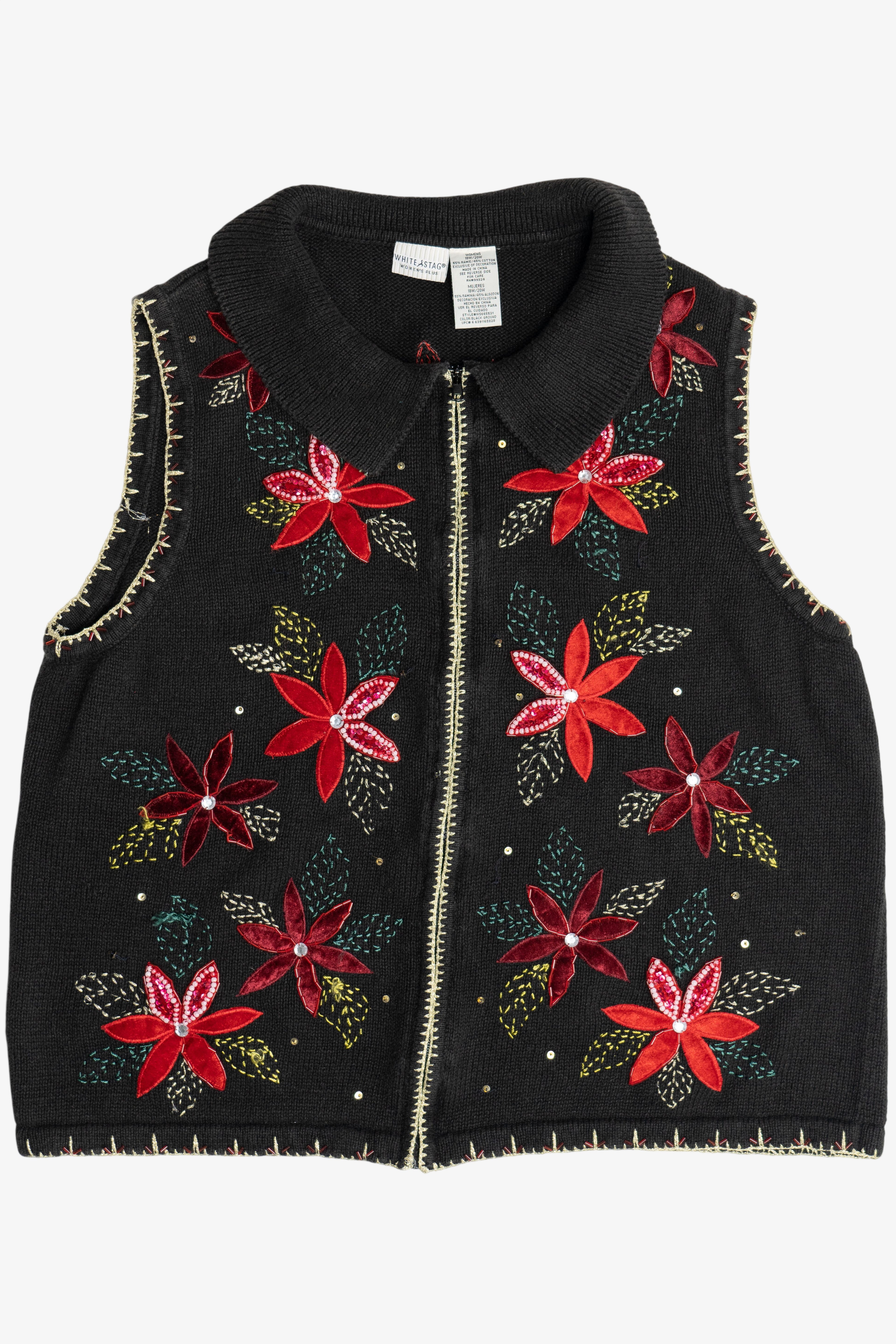 Vintage Beaded Poinsettia Ugly Christmas Vest (1990s)