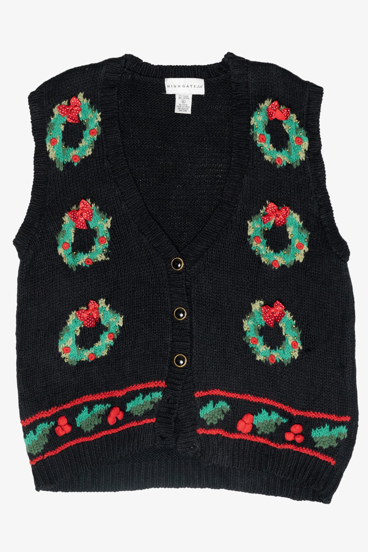 Wreaths Hand Knit Vintage Ugly Christmas Sweater Vest (1990s)