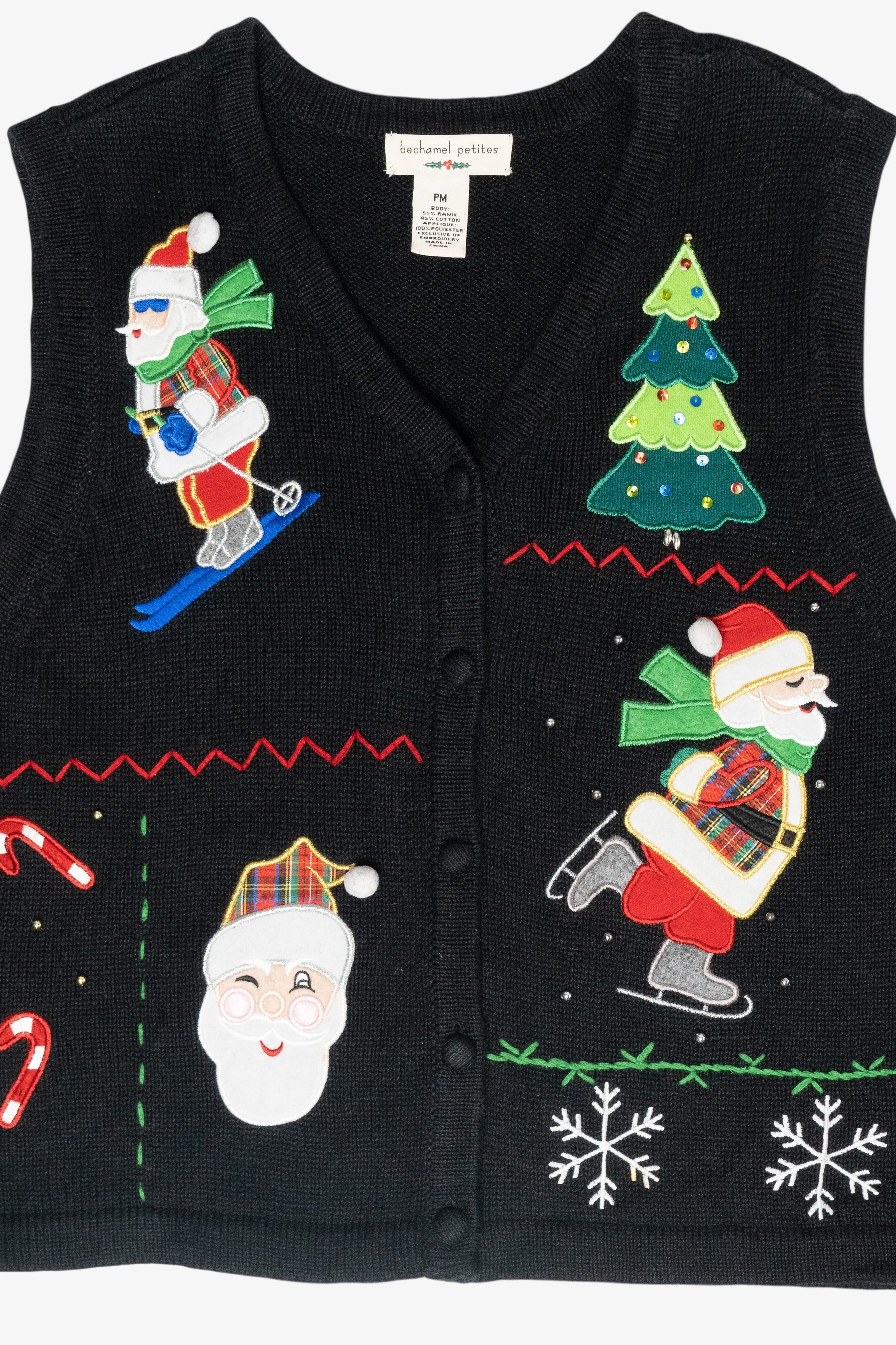 Skiing Santa Vintage Ugly Christmas Sweater Vest (1990s)