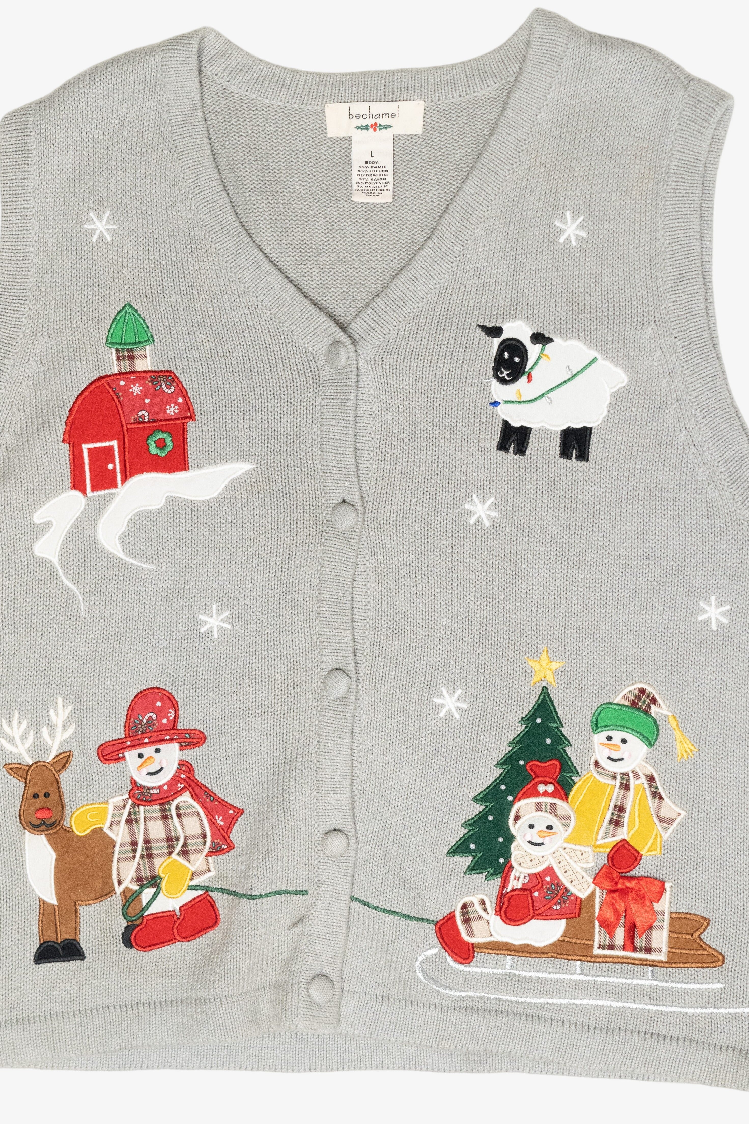Snowmen Farmers Vintage Ugly Christmas Sweater Vest (1990s)