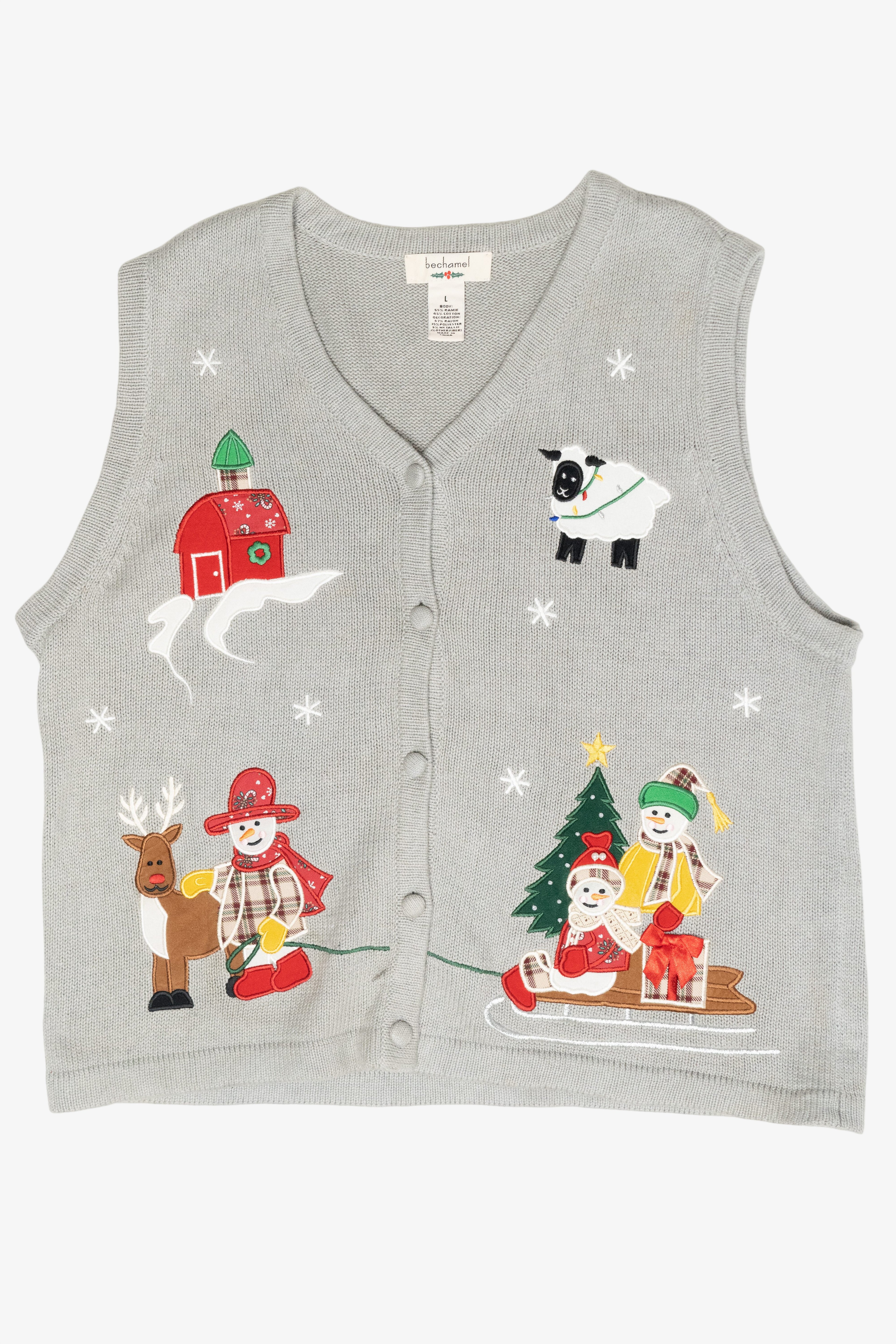 Snowmen Farmers Vintage Ugly Christmas Sweater Vest (1990s)