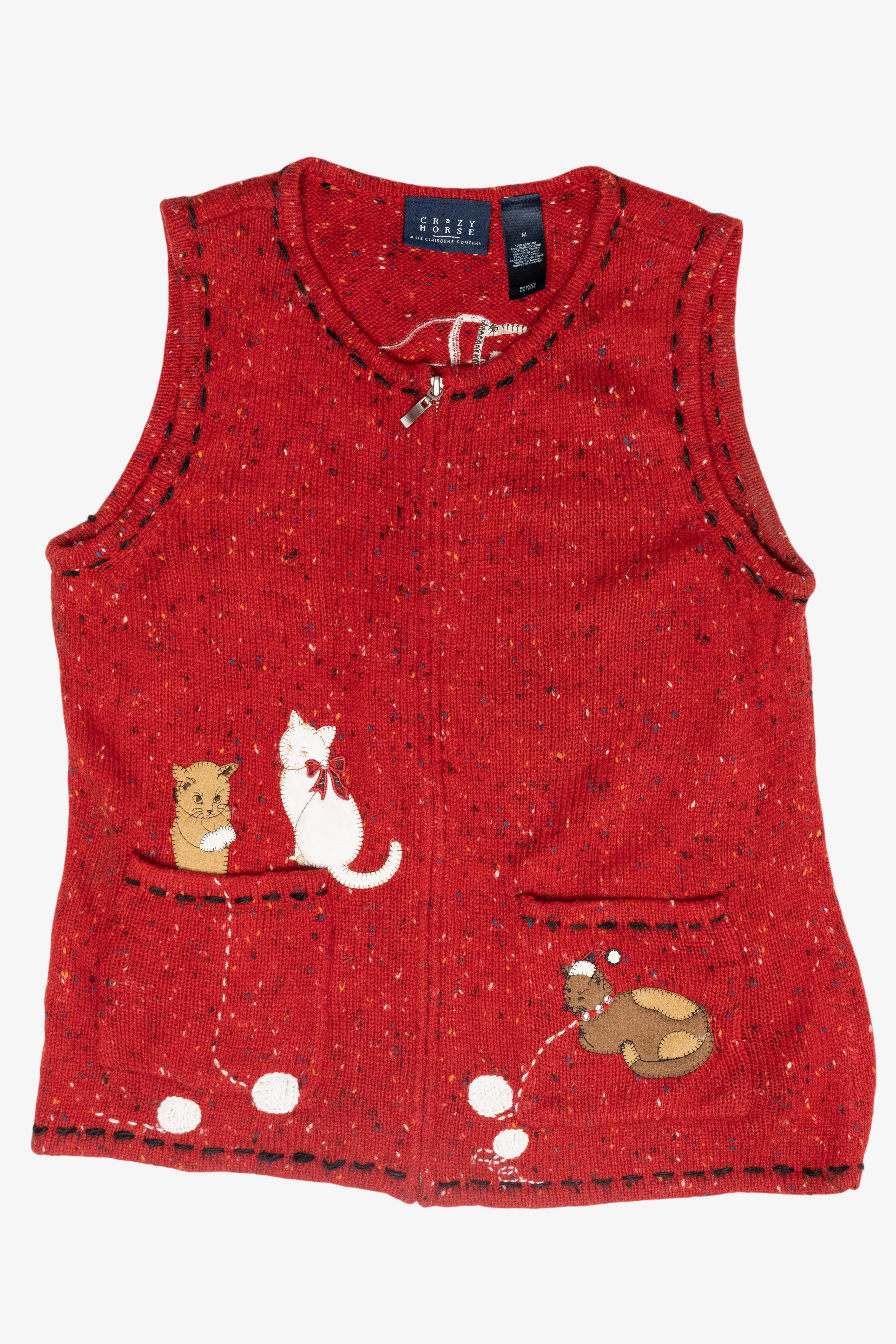 Cats and Yarn Vintage Ugly Christmas Sweater Vest (2000s)