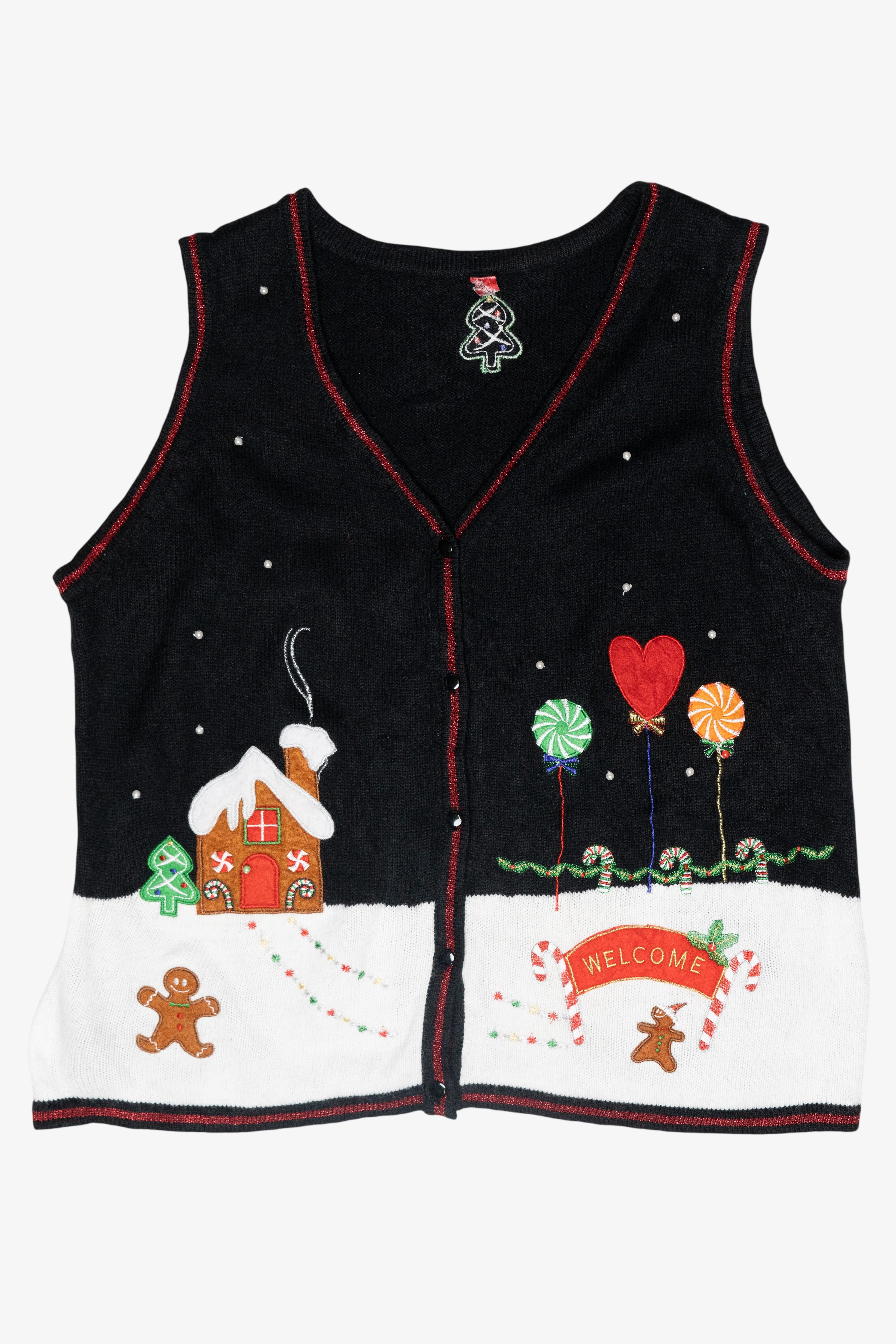 Gingerbread House Vintage Ugly Christmas Sweater Vest (2000s)
