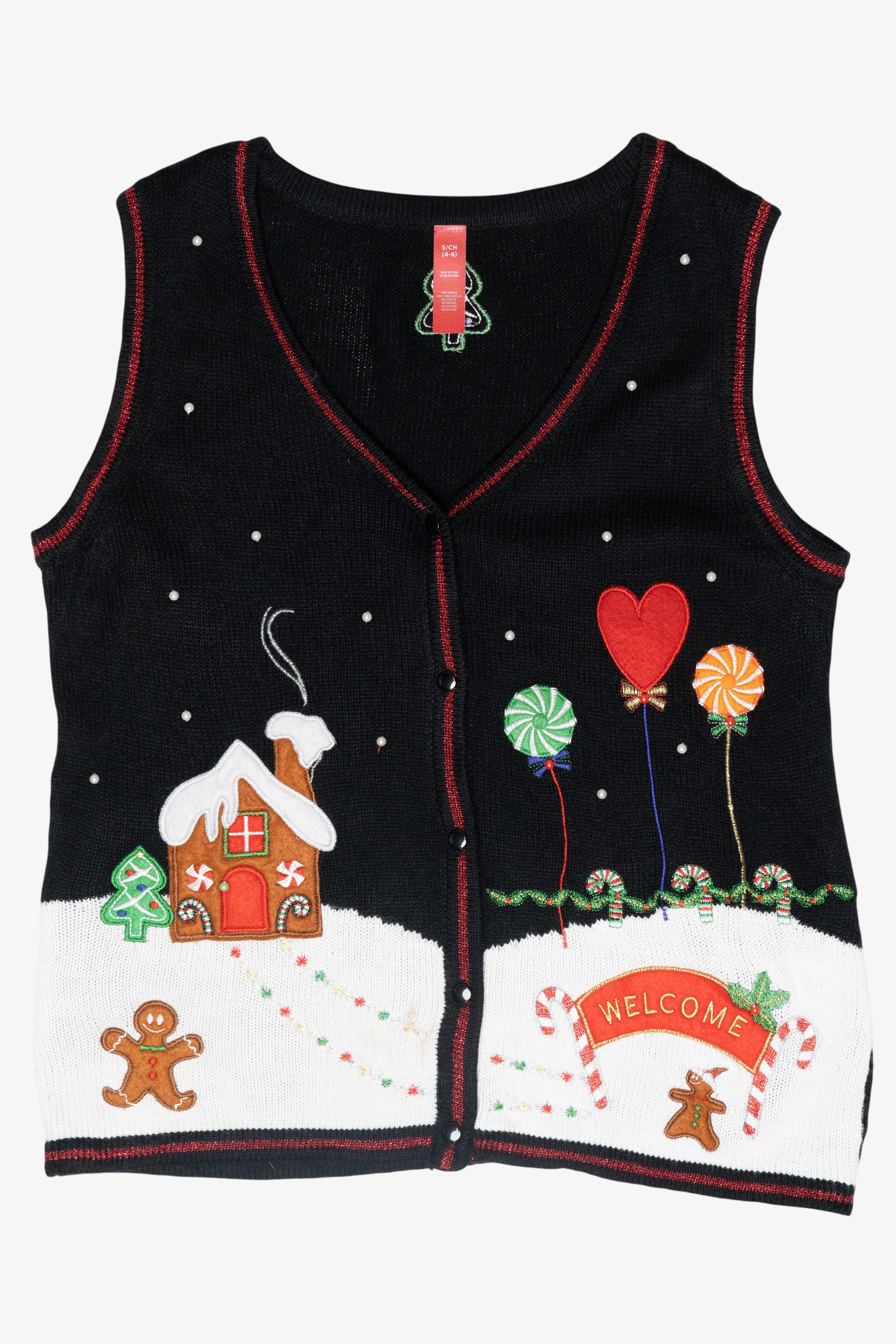 Gingerbread House Vintage Ugly Christmas Sweater Vest (2000s)
