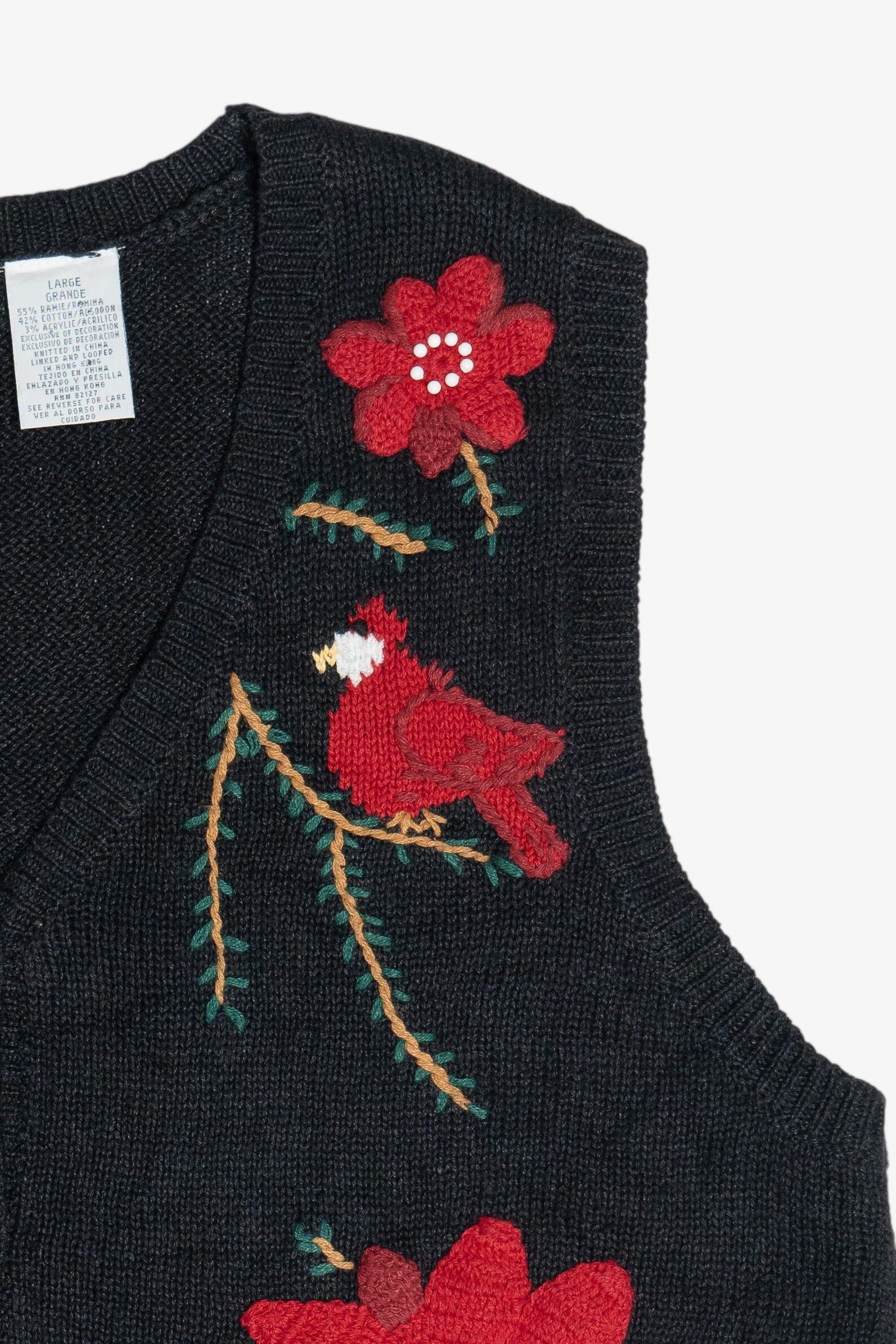 Vintage Cardinals & Poinsettias Ugly Christmas Vest (1990s)