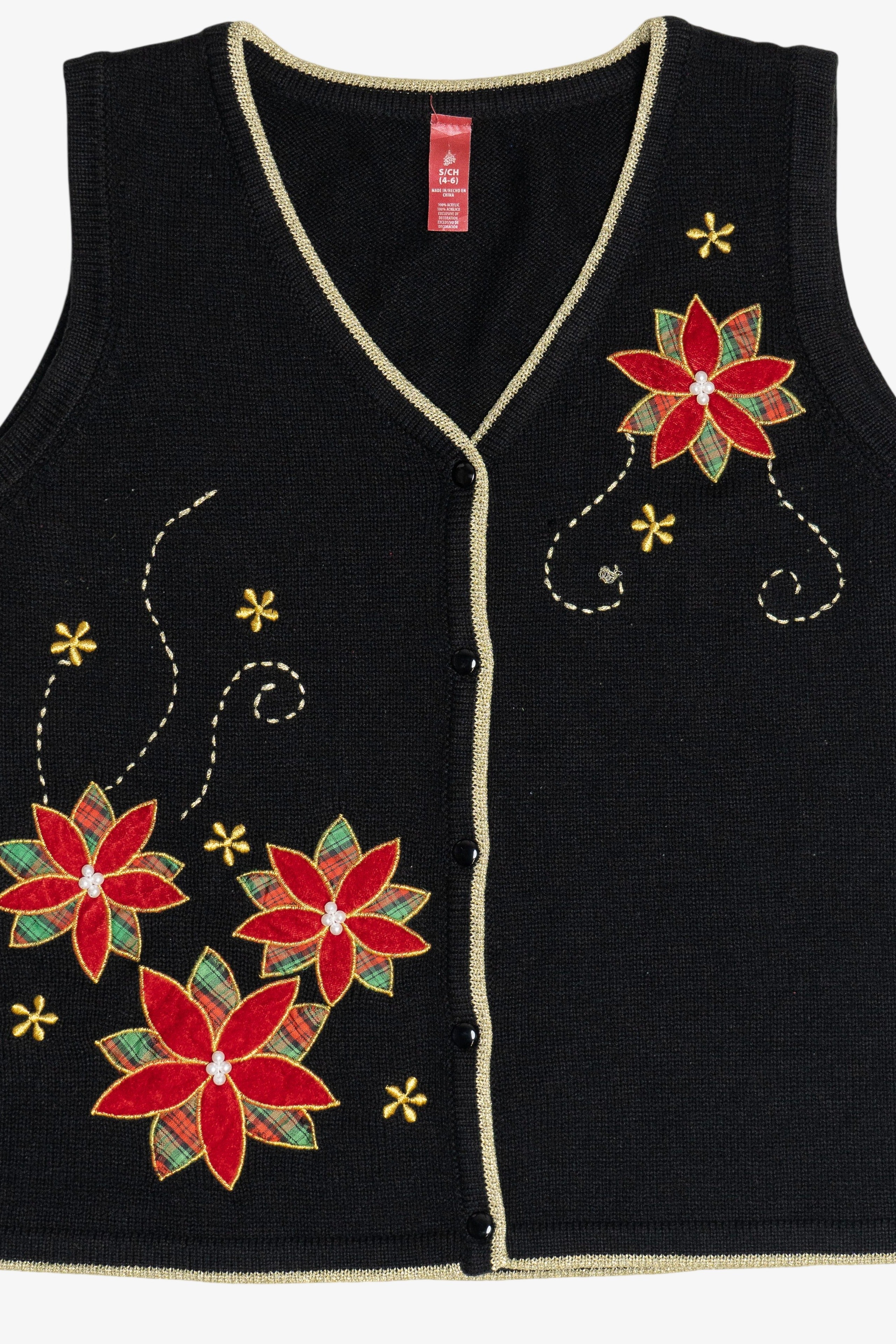 Vintage Poinsettia Ugly Christmas Vest (2000s)
