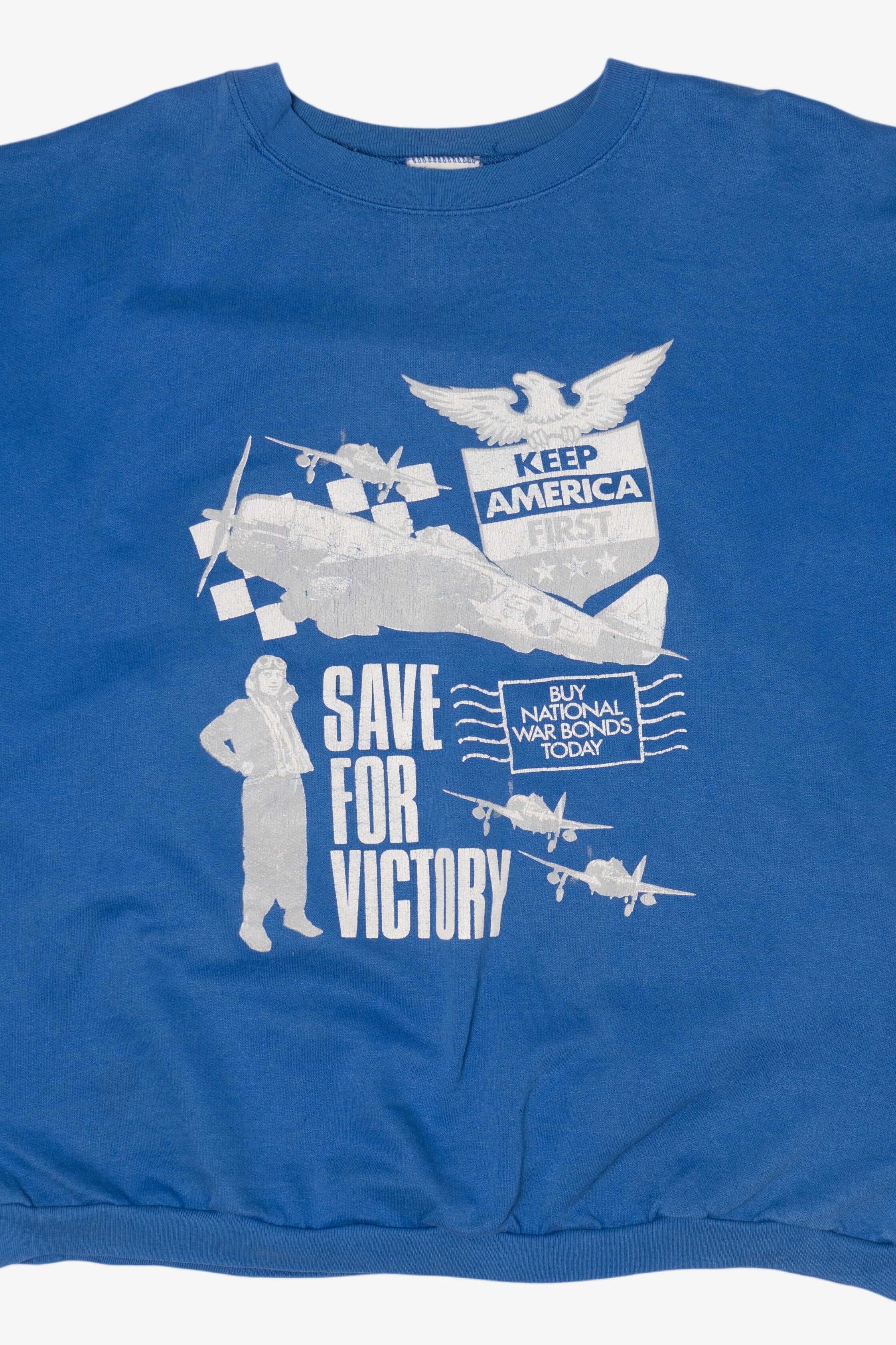 Vintage Blue "Save For Victory" America War Bonds Sweatshirt (1990s)