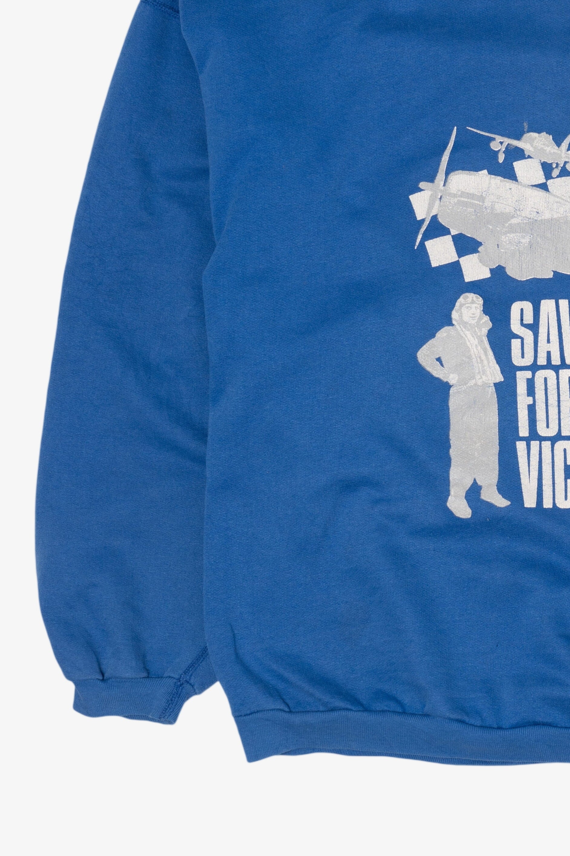 Vintage Blue "Save For Victory" America War Bonds Sweatshirt (1990s)