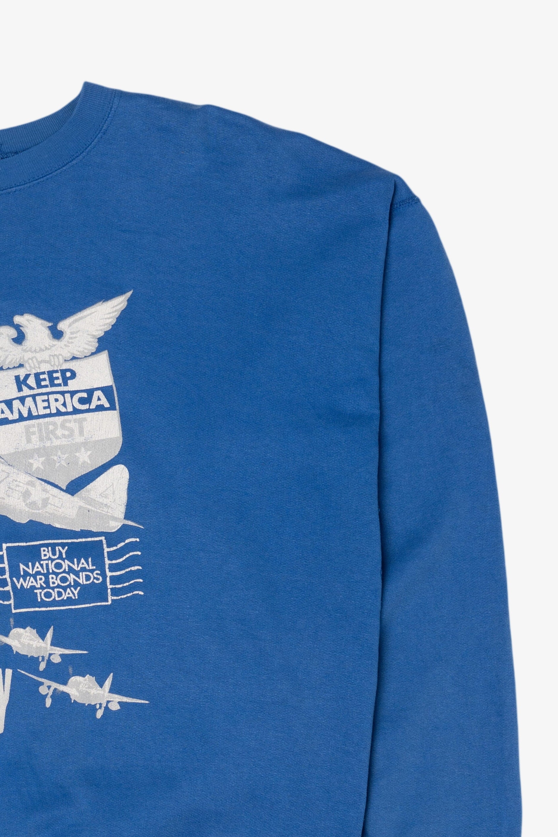 Vintage Blue "Save For Victory" America War Bonds Sweatshirt (1990s)