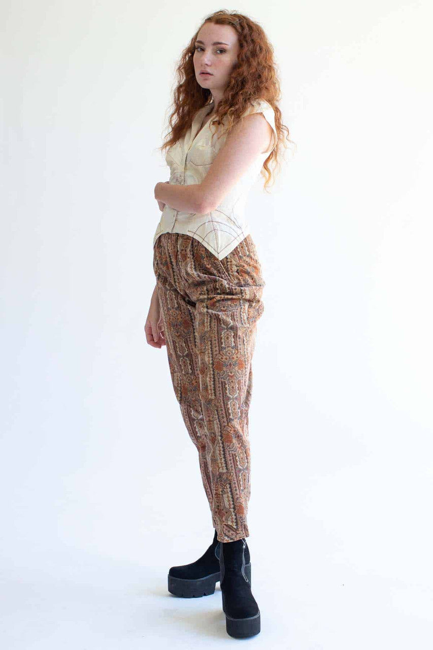 Pastel Floral Velvet Vintage Pants (sz. 30)