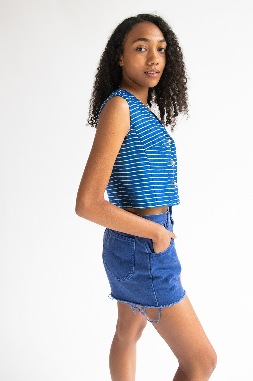 Blue Striped Crop Vest