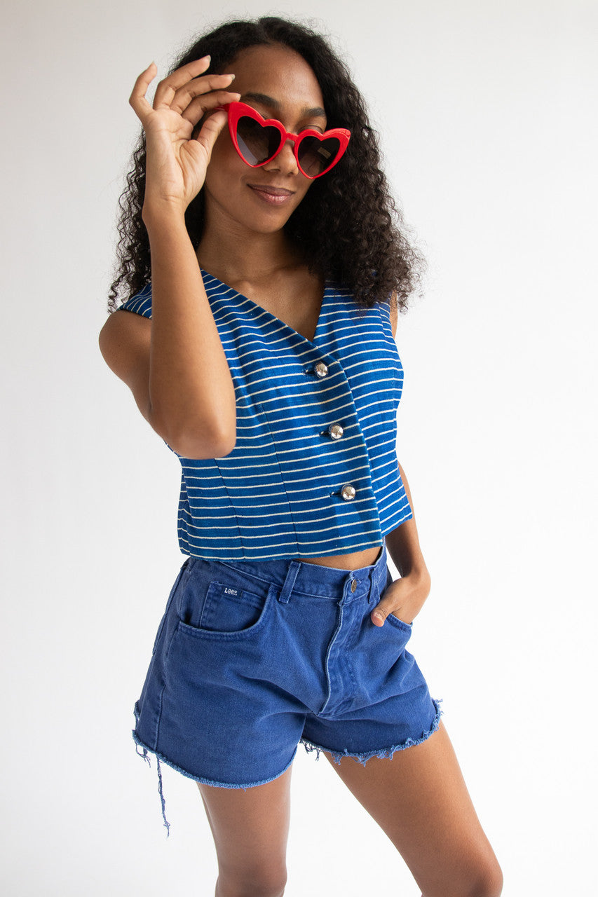 Blue Striped Crop Vest
