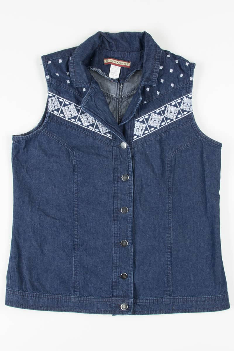 Embroidered Detail Dark Denim Vest