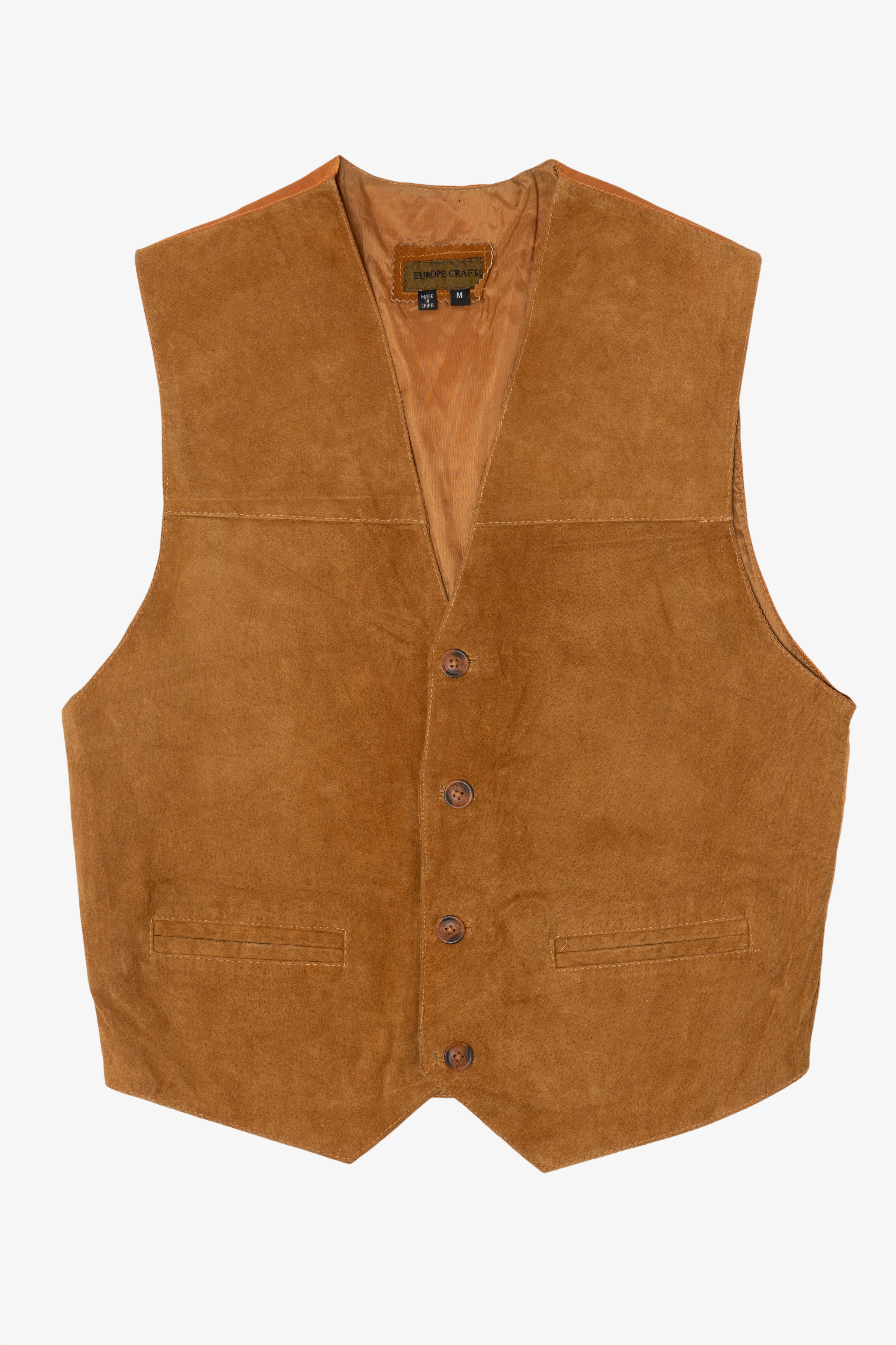 Vintage Tan Europe Craft Suede Leather Vest (1990s)