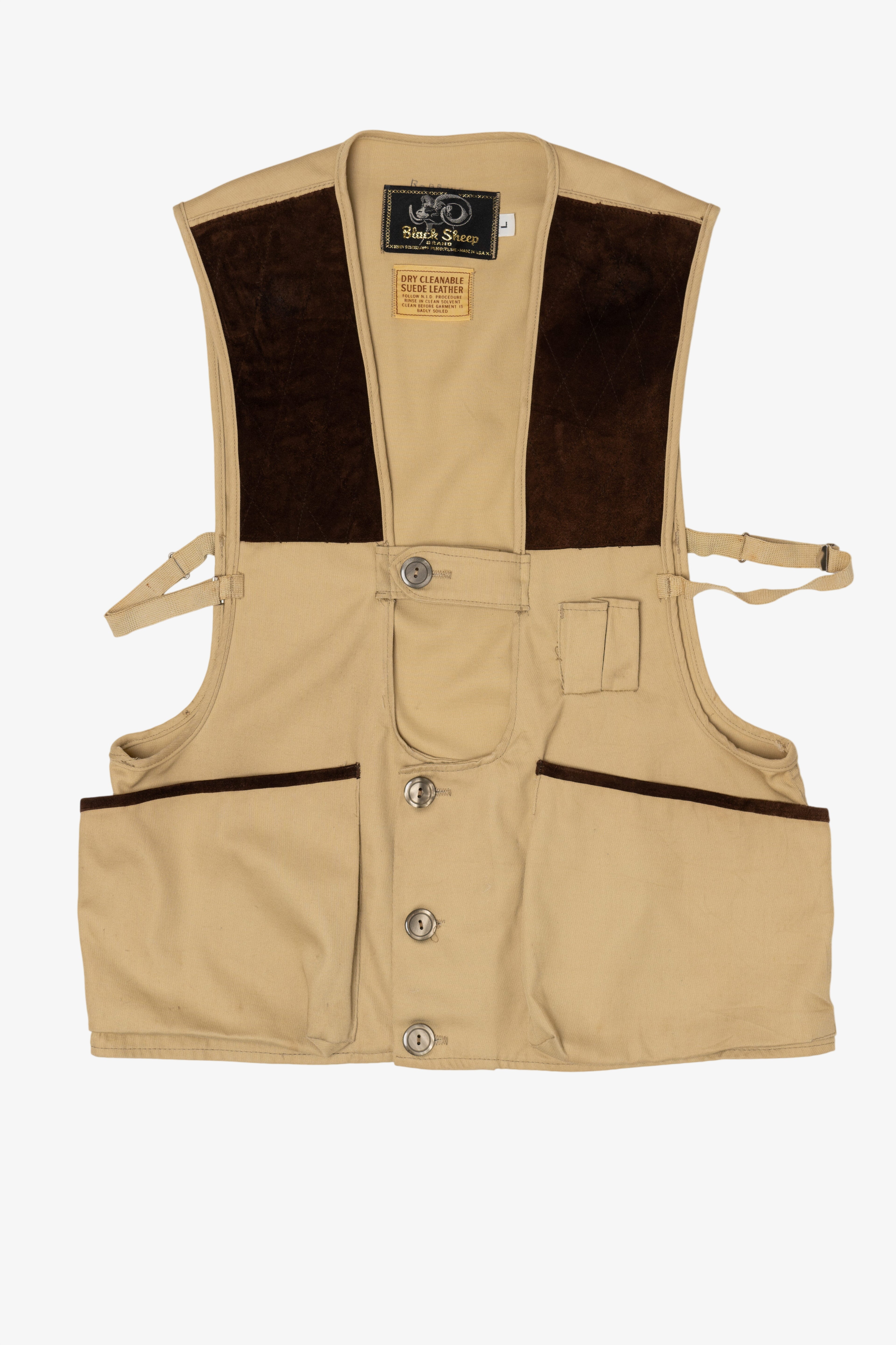 Vintage Black Sheep Suede Leather Hunting Vest (1970s)