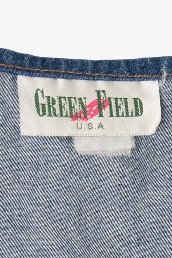 Vintage Green Field Southwestern Print With Rhinestone Denim Vest (1990s)