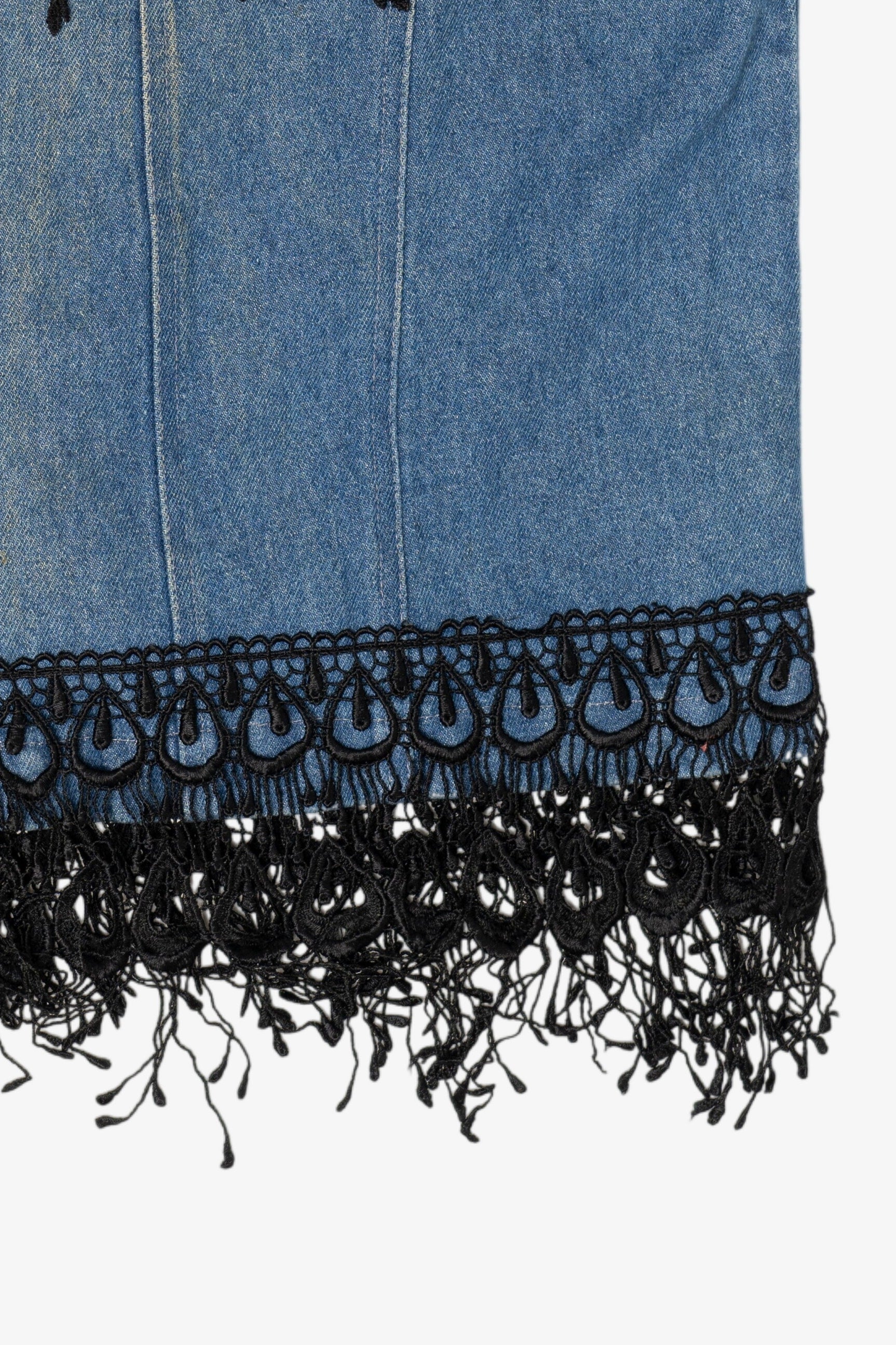 Vintage Y2k St. Joanna Black Lace Trimmed Denim Vest (2000s)