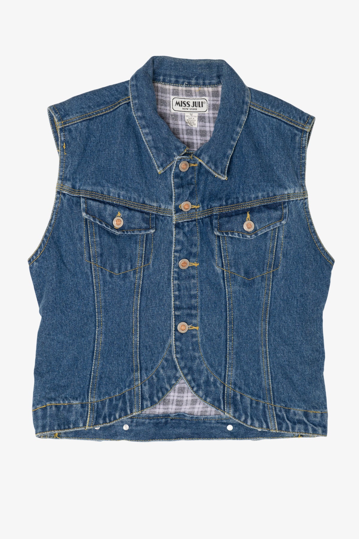 Vintage Miss Juli New York Plaid Lined Denim Vest (1990s)