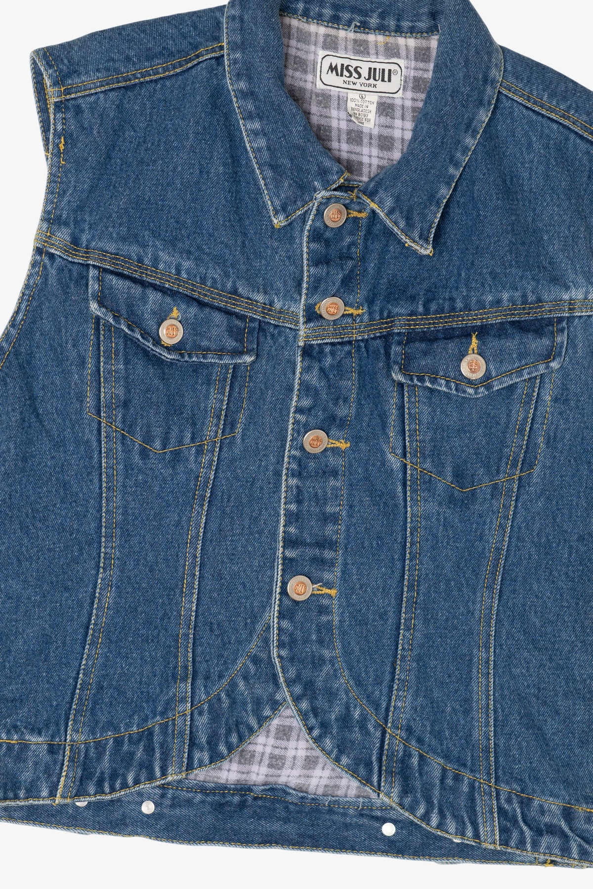 Vintage Miss Juli New York Plaid Lined Denim Vest (1990s)