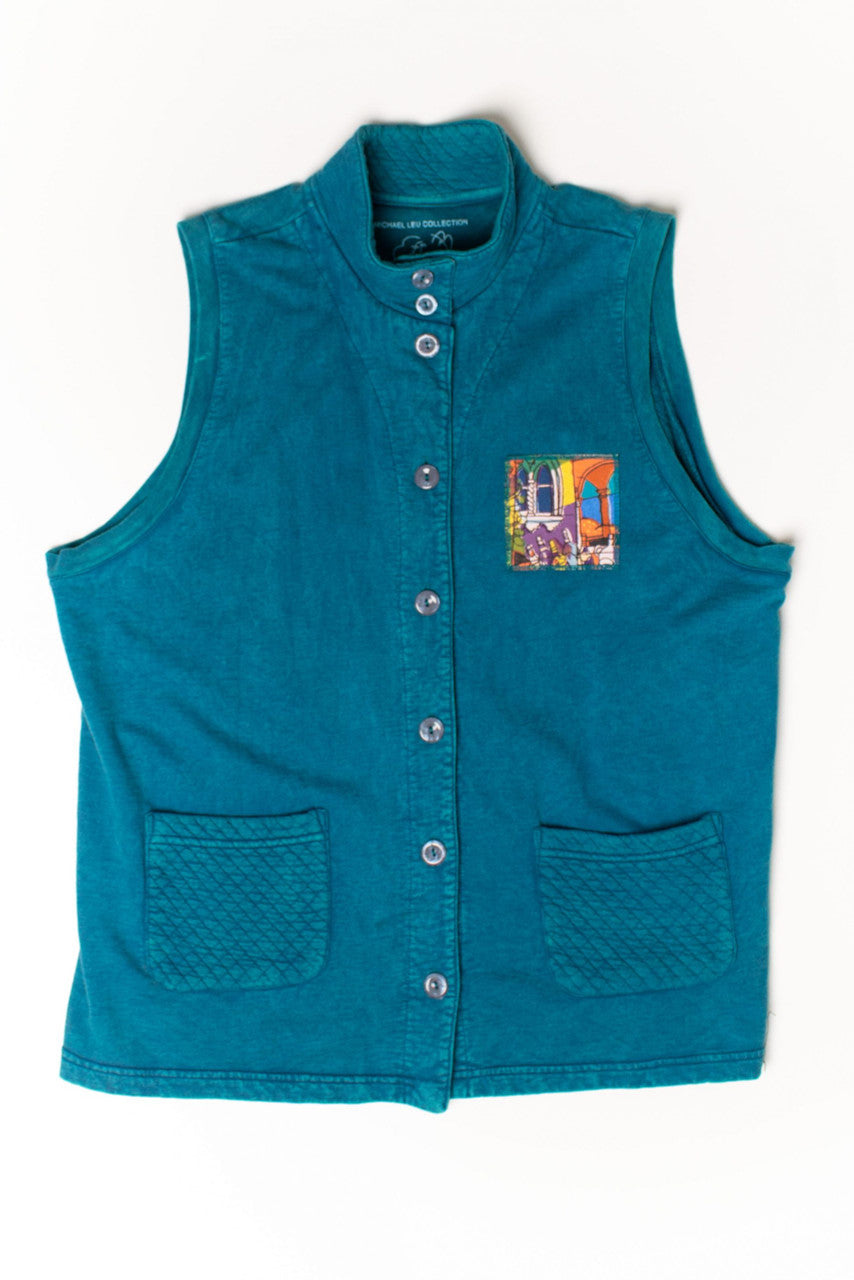 Vintage Art Square Button Up Pocket Vest