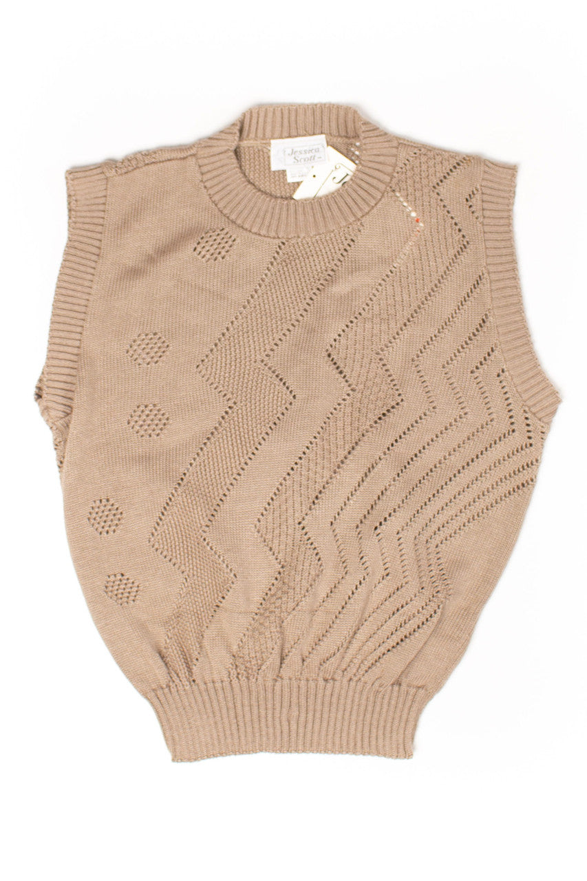 Vintage Tan Mesh Pattern Sweater Vest