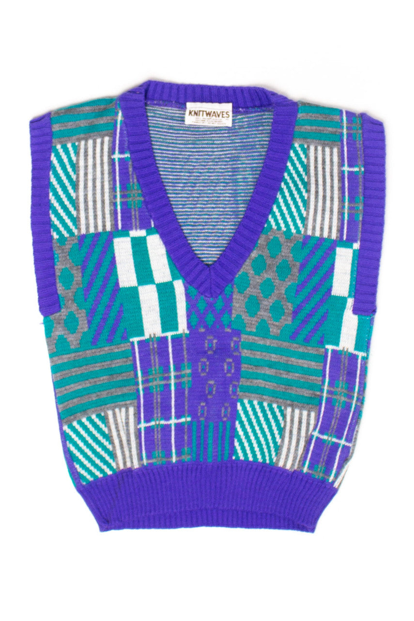 Vintage Purple 80s Pattern Sweater Vest