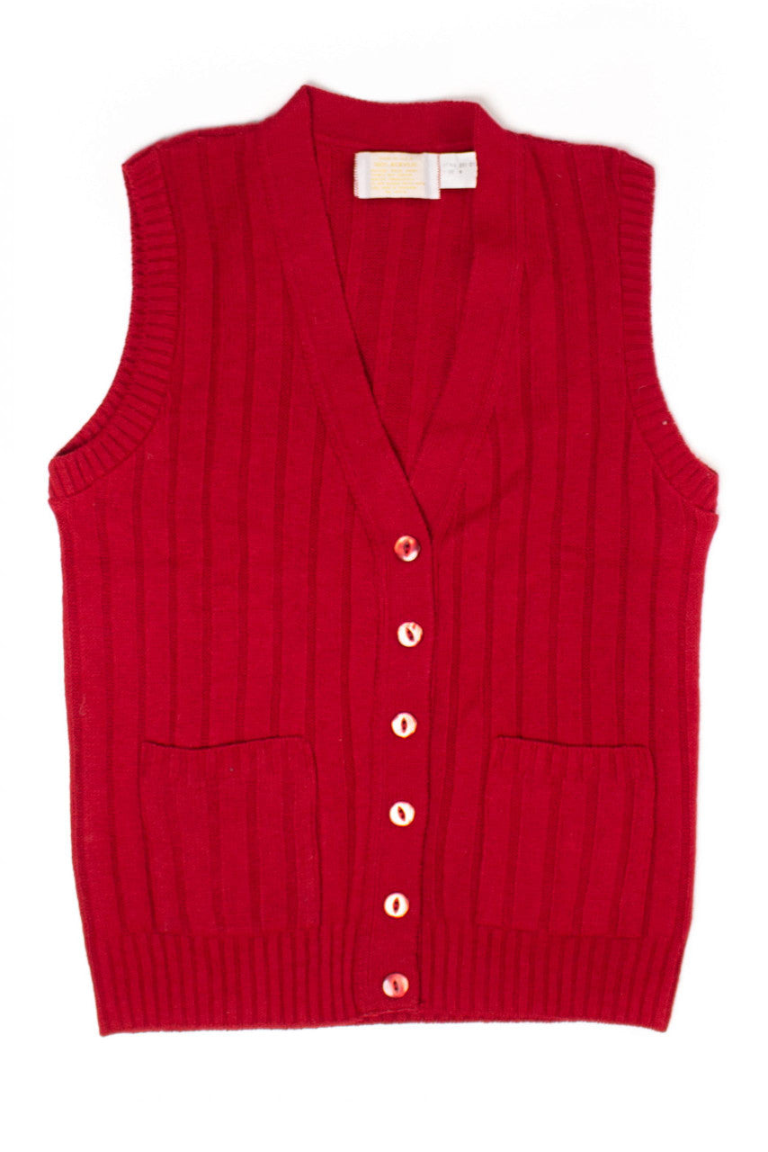 Vintage Red Button Up Sweater Vest