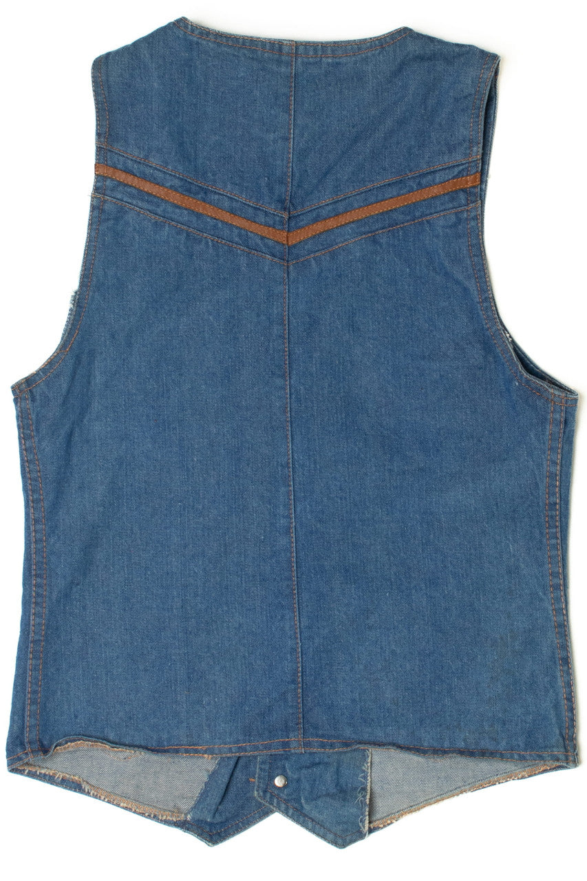 Vintage Lucky Star Leather Trim Denim Vest (1970s)