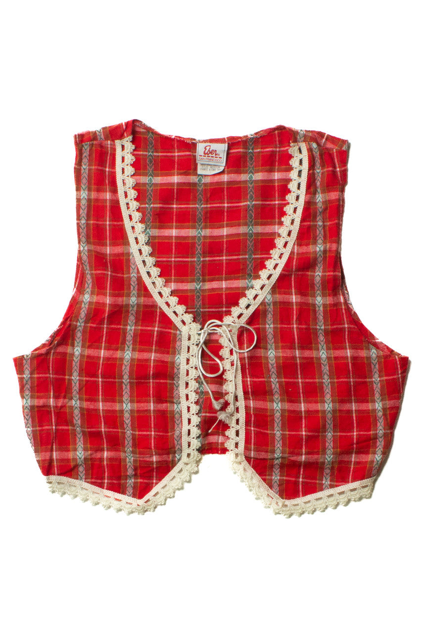 Vintage Red Plaid & Lace Vest (1980s)