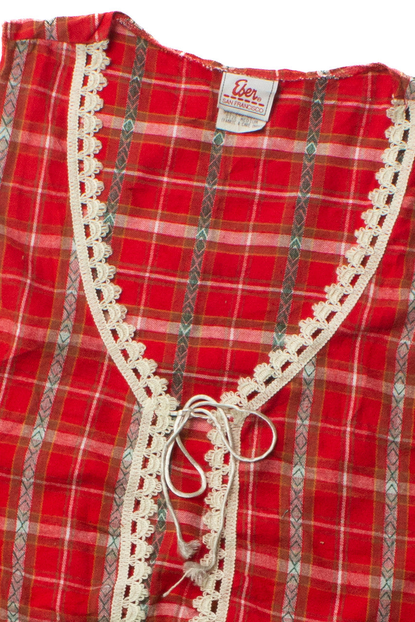 Vintage Red Plaid & Lace Vest (1980s)