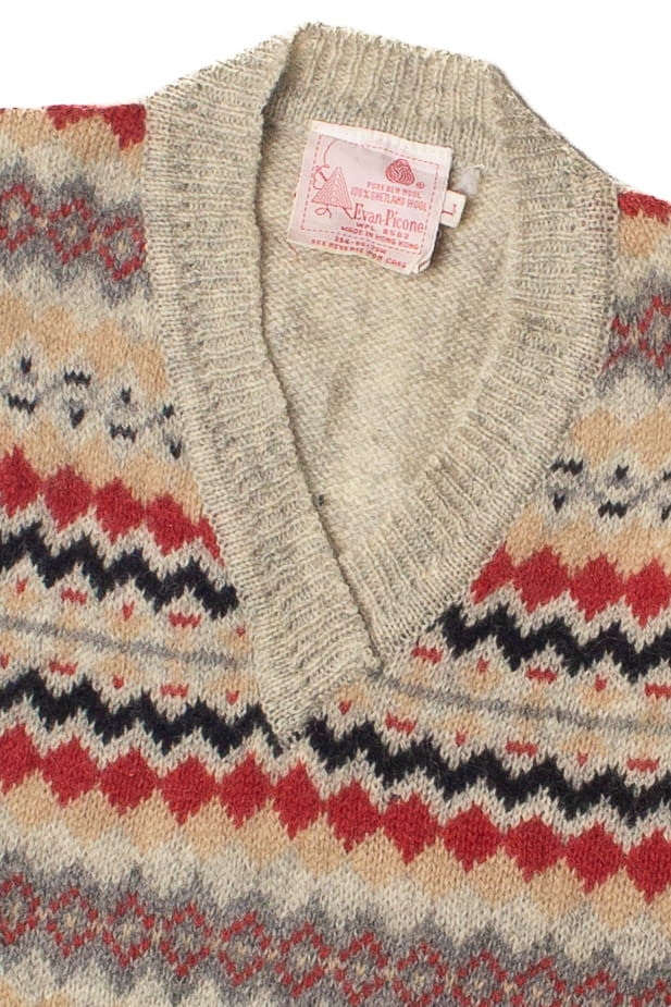 Vintage Wool Zig Zag Pattern Evan Picone Vest