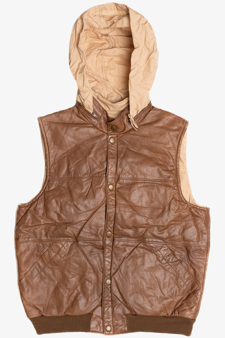 Vintage Leather Hidden Hood Puffer Vest (1990s)