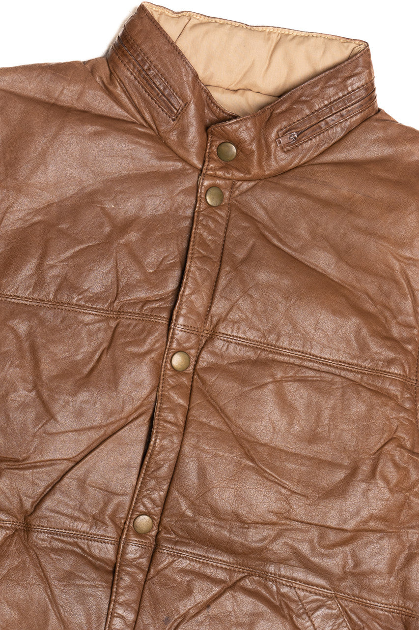 Vintage Leather Hidden Hood Puffer Vest (1990s)