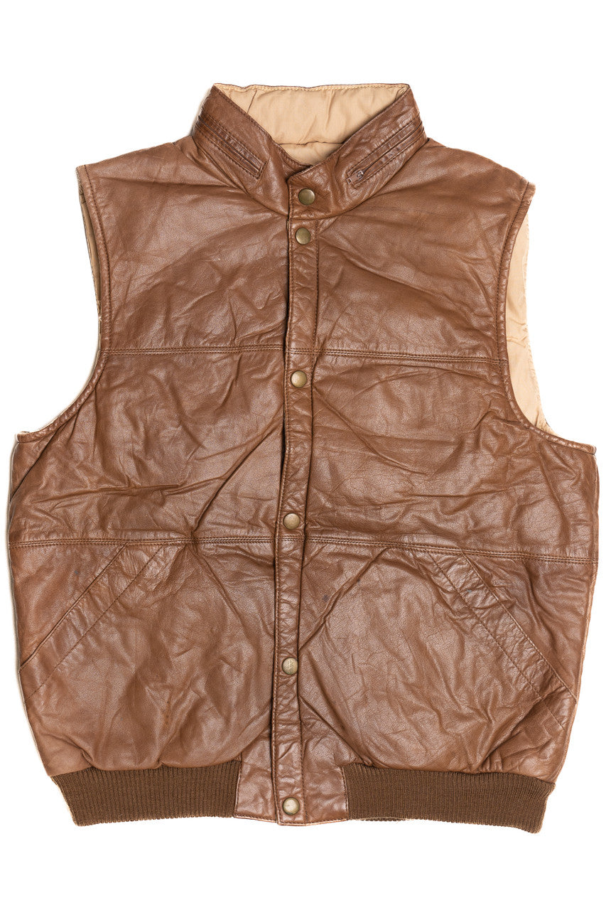Vintage Leather Hidden Hood Puffer Vest (1990s)