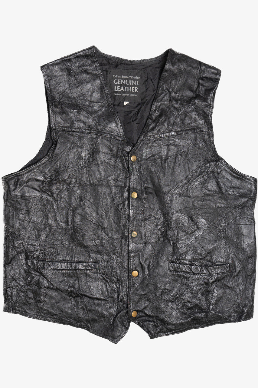 Vintage Navarre Leather Company Stitched Patchwork Leather Vest (1990s) 683